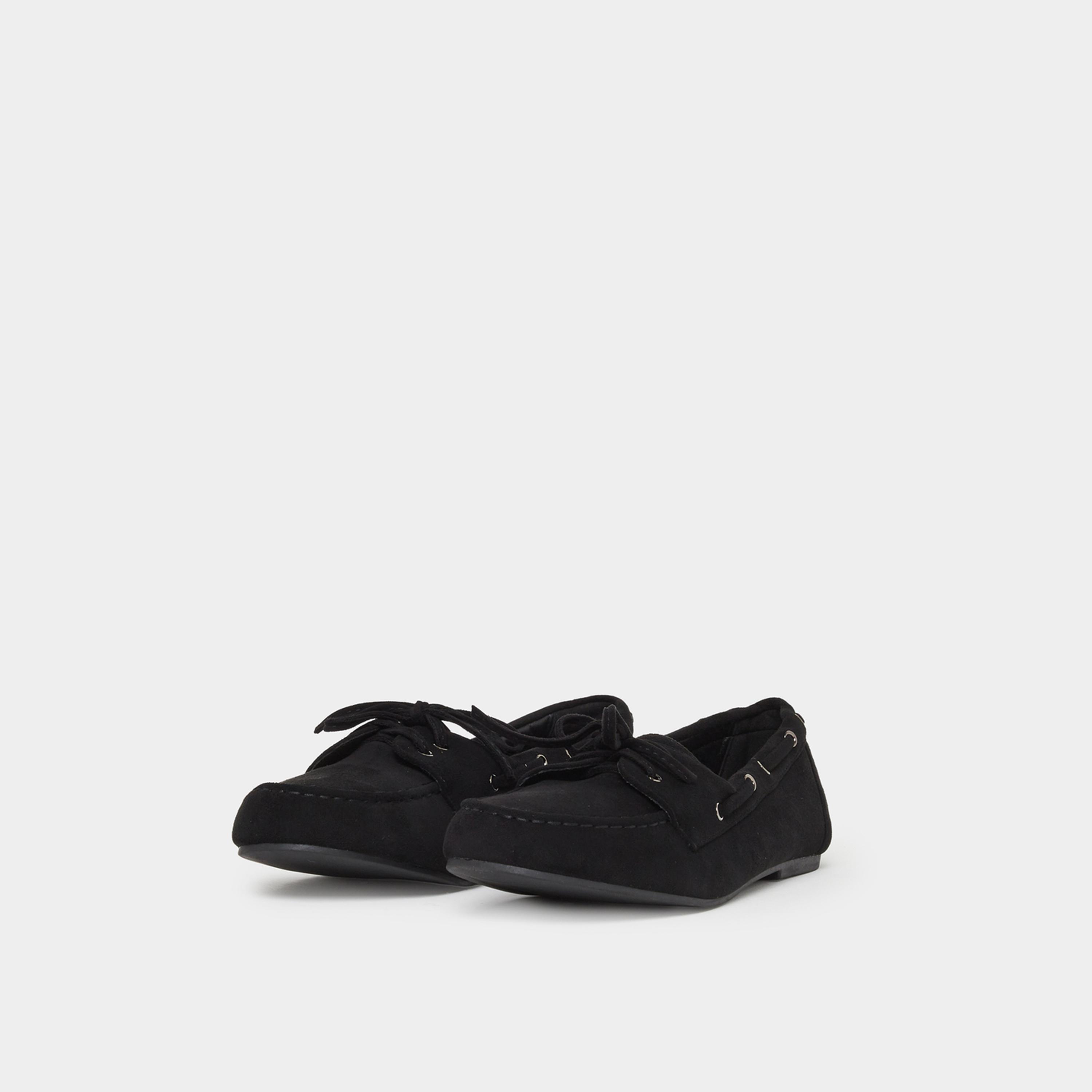 ستايلي - حذاء بمظهر جلد السويد أسود للنساء-women-shoes-flats-loafers-image-1