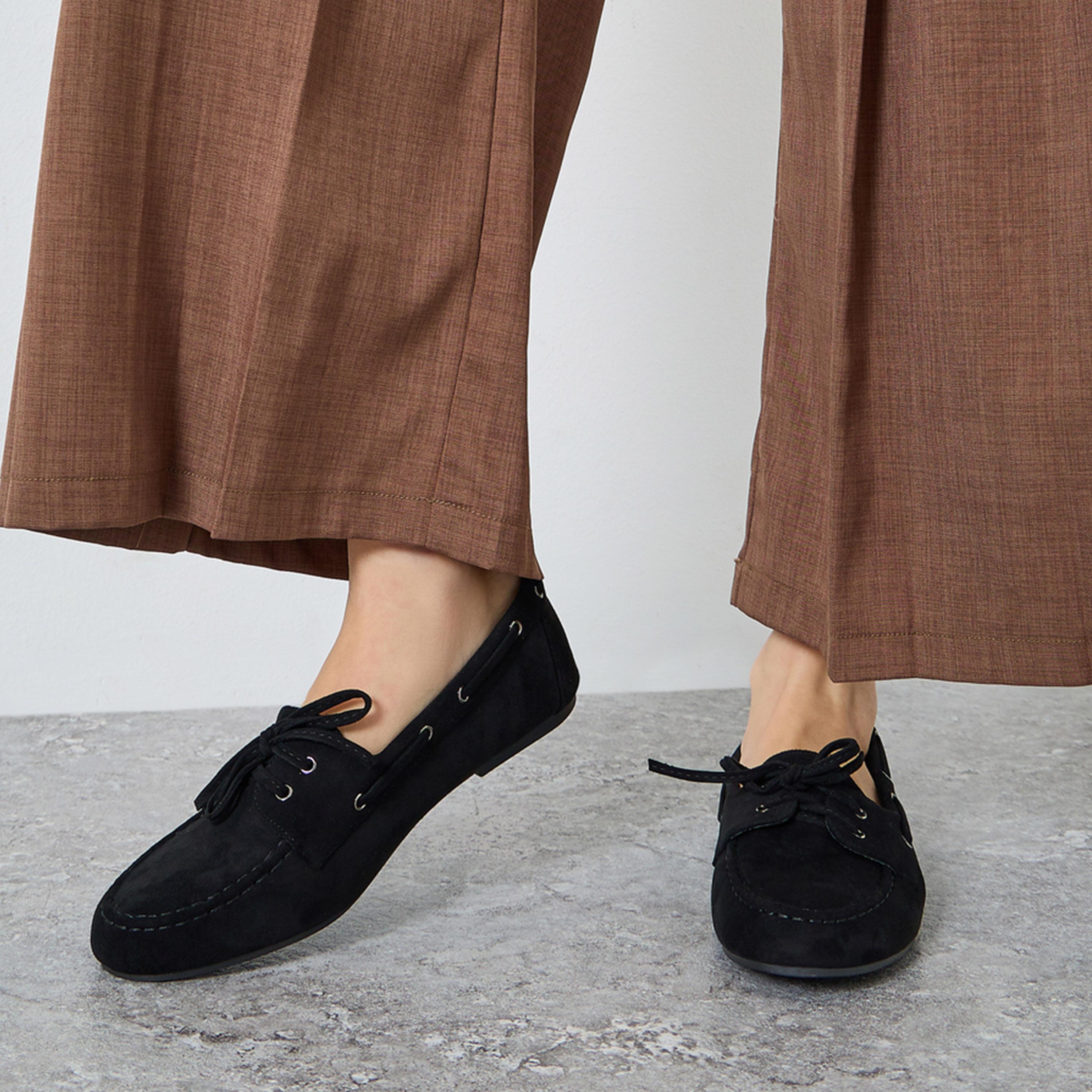 ستايلي - حذاء بمظهر جلد السويد أسود للنساء-women-shoes-flats-loafers-image-2