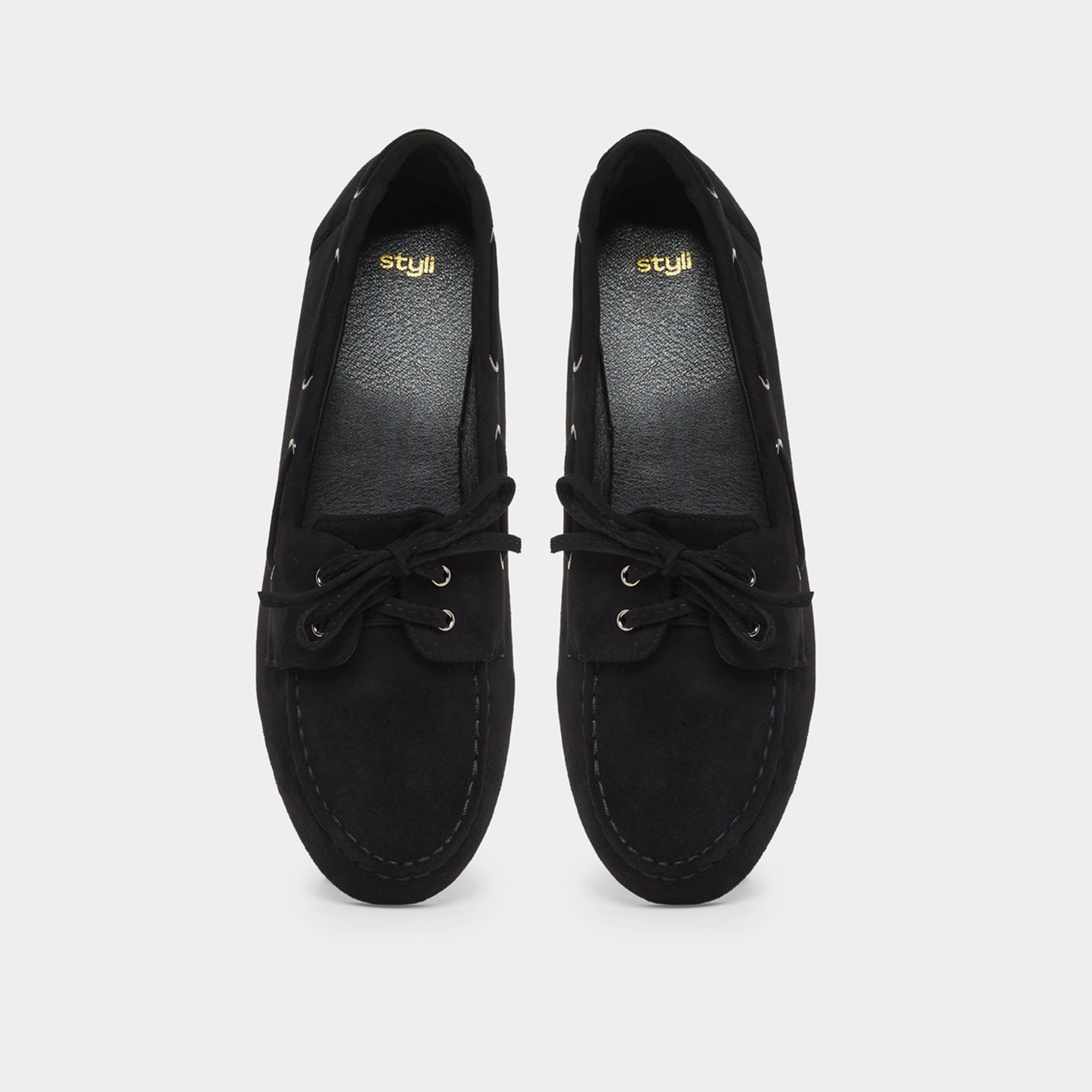 ستايلي - حذاء بمظهر جلد السويد أسود للنساء-women-shoes-flats-loafers-image-6