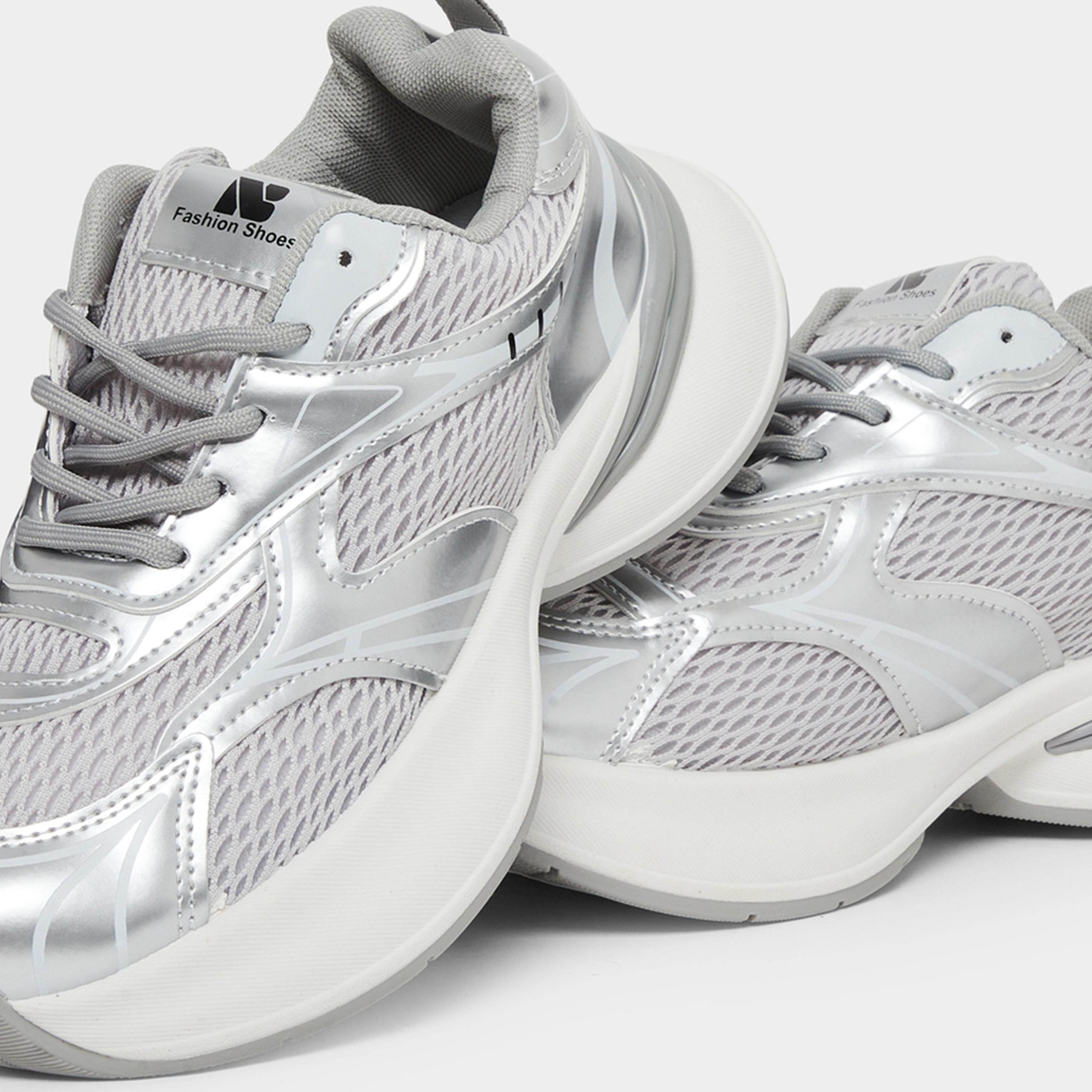 Styli Silver Metallic Panel Sporty Sneakers-women-shoes-sneakers-image-4