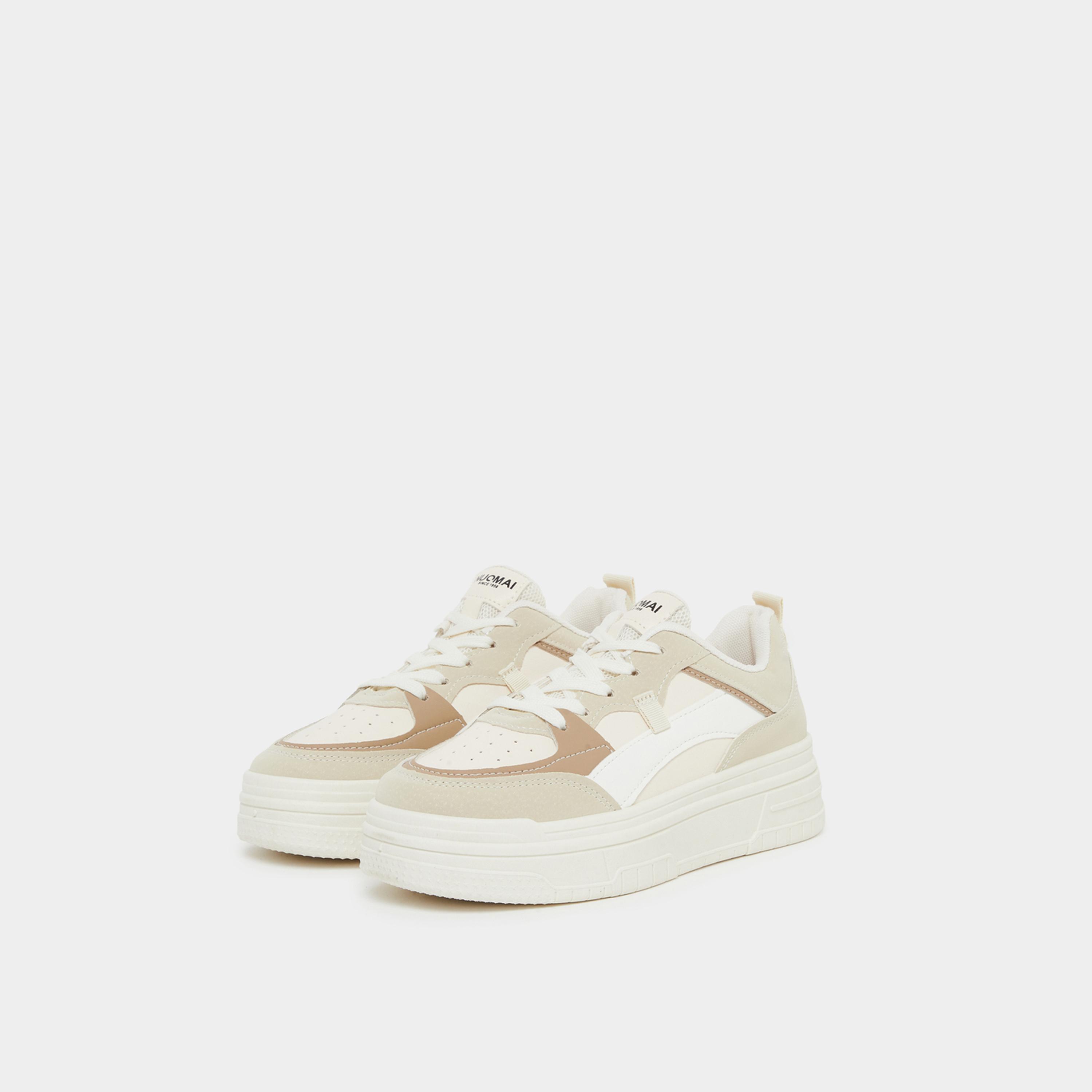 Styli Beige Contrast Panel Flatform Sneakers-women-shoes-sneakers-image-1