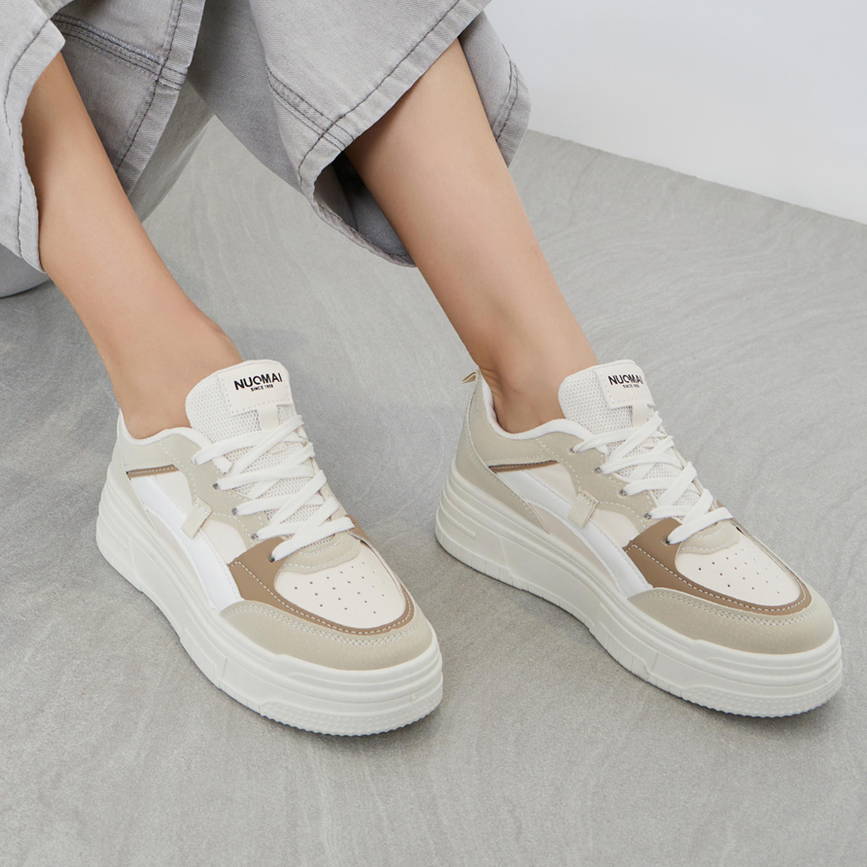Styli Beige Contrast Panel Flatform Sneakers-women-shoes-sneakers-image-2