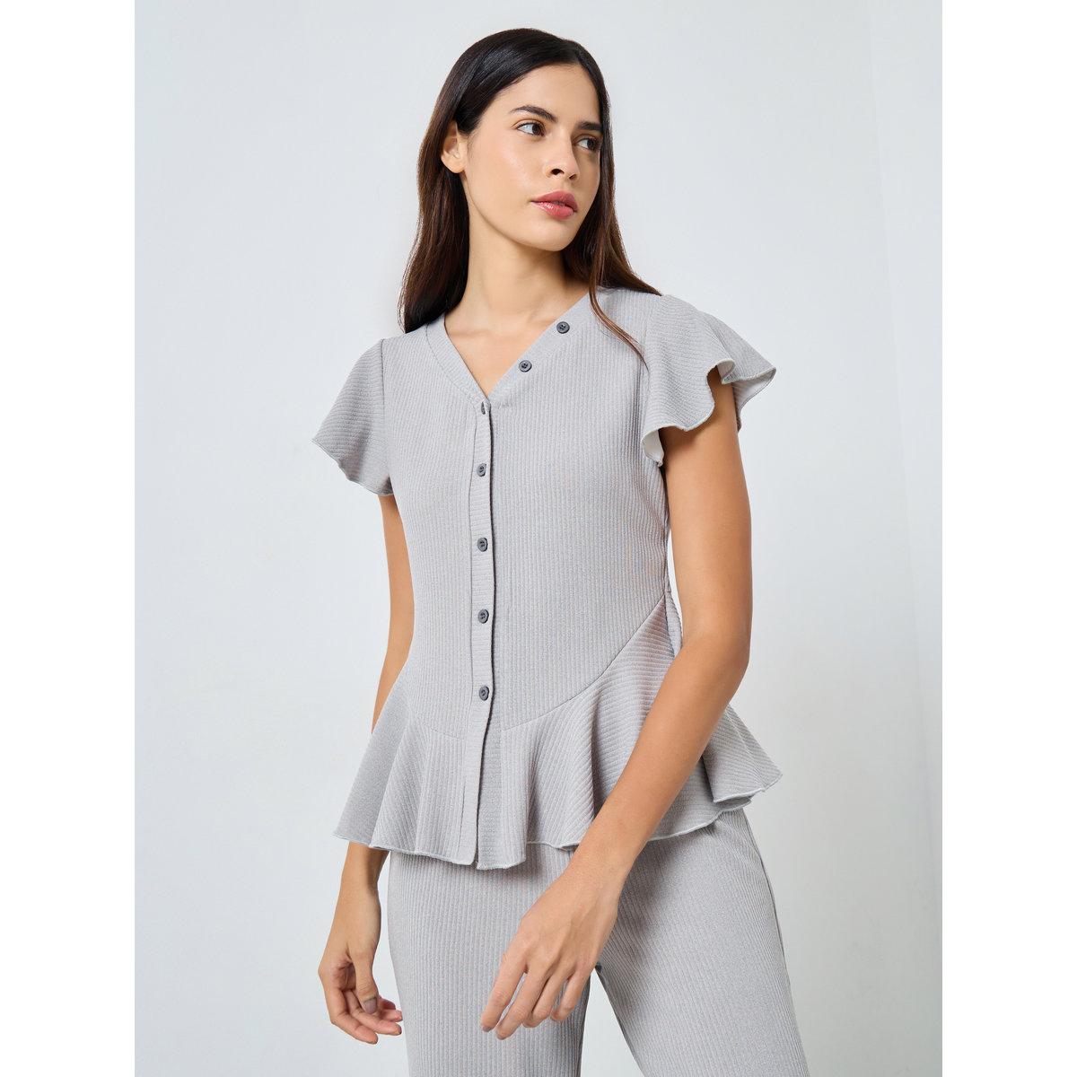 طقم بلوزة بيبلوم بأزرار وجيب مع بنطال-women-clothing-nightwear-pyjamas-longsets-image-3