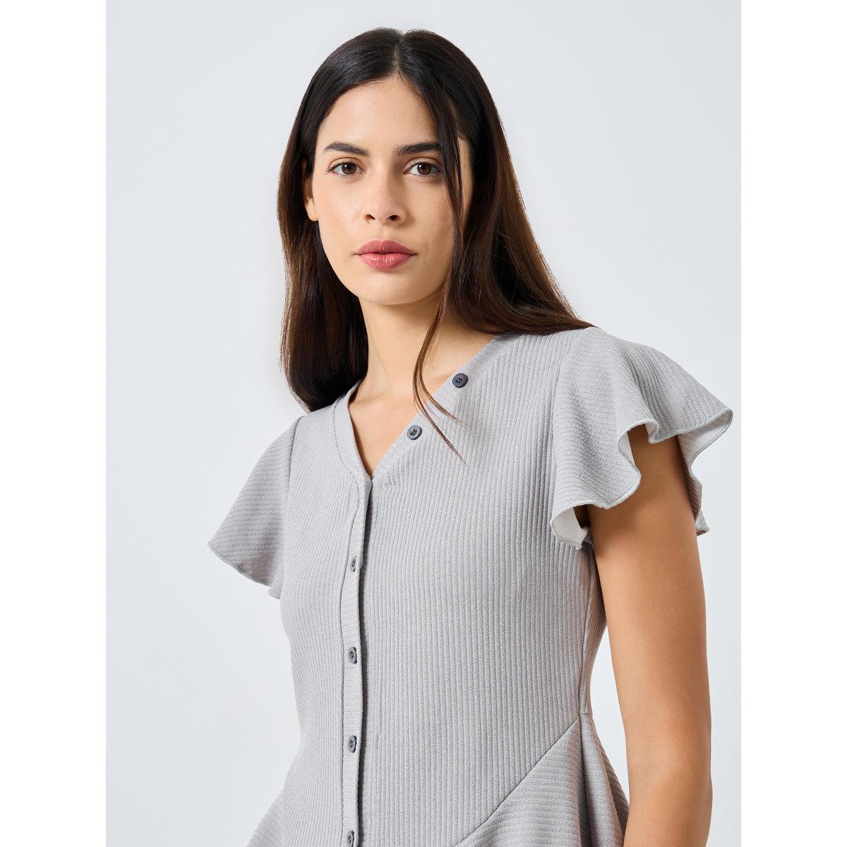 Styli Rib Button Through Peplum Shirt and Pyjama Set-women-clothing-nightwear-pyjamas-longsets-image-4