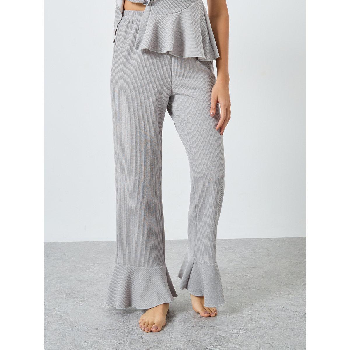 Styli Rib Button Through Peplum Shirt and Pyjama Set-women-clothing-nightwear-pyjamas-longsets-image-5