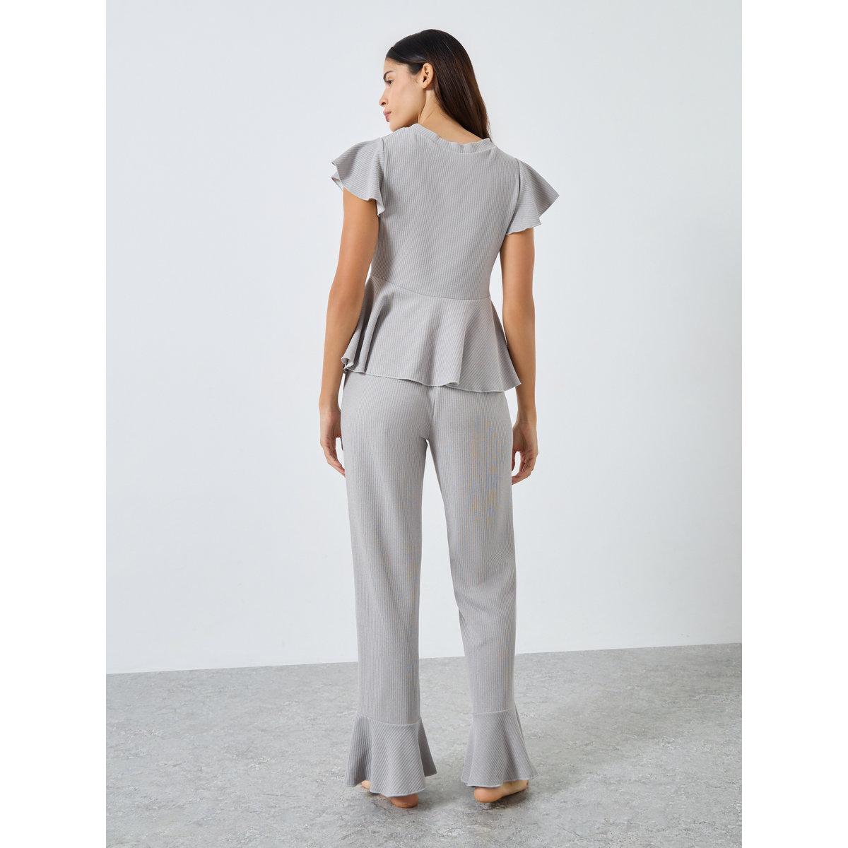 Styli Rib Button Through Peplum Shirt and Pyjama Set-women-clothing-nightwear-pyjamas-longsets-image-6