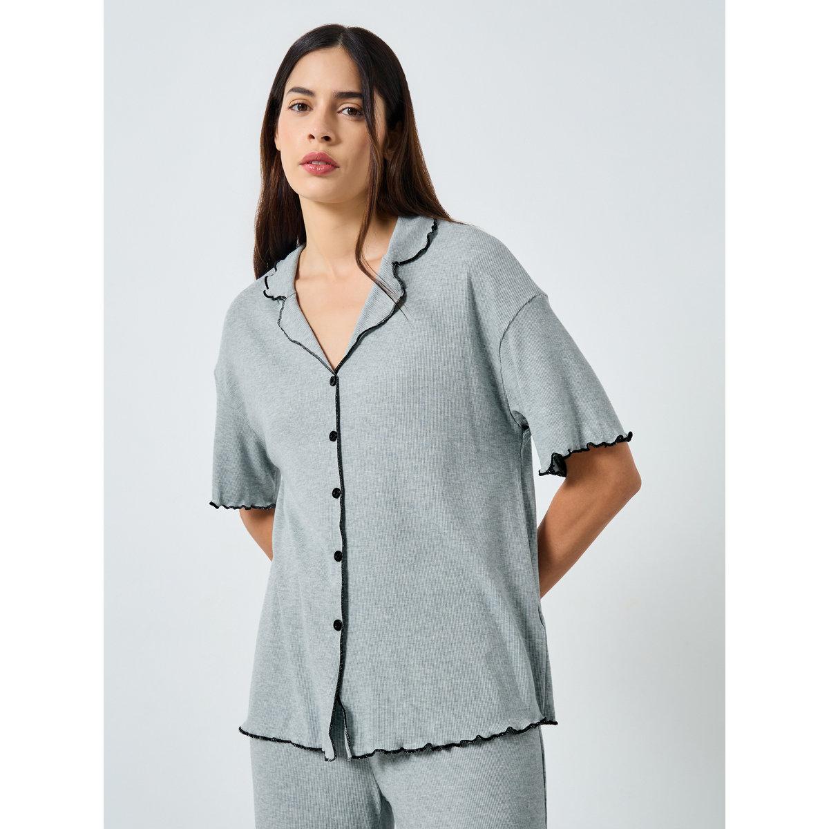 Styli Supersoft Ribbed Lettuce Hem Shirt and Pyjama Set-women-clothing-nightwear-pyjamas-longsets-image-2
