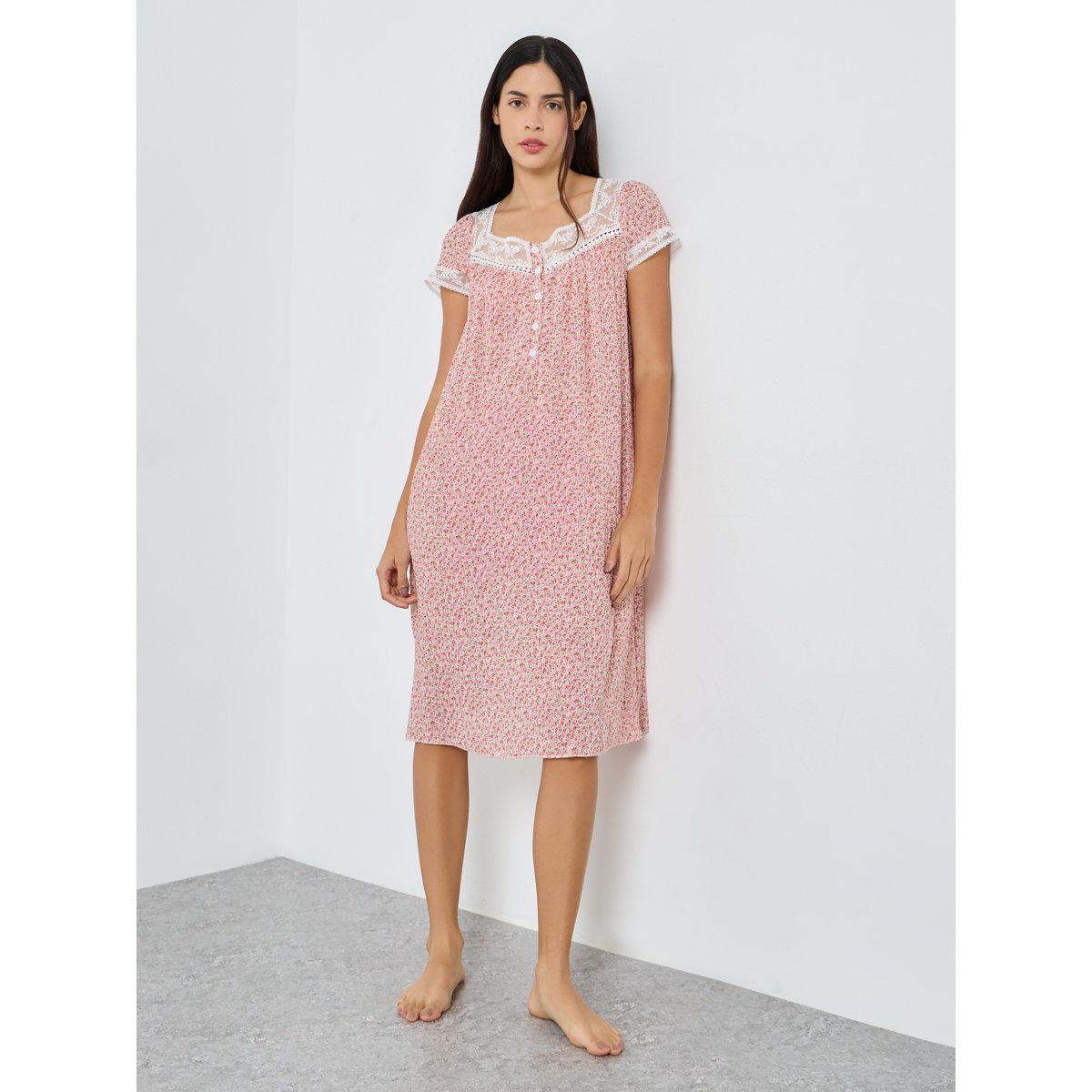 Styli Ditsy Floral Lace Trim Placket Nightdress-women-clothing-nightwear-nighties-image-2
