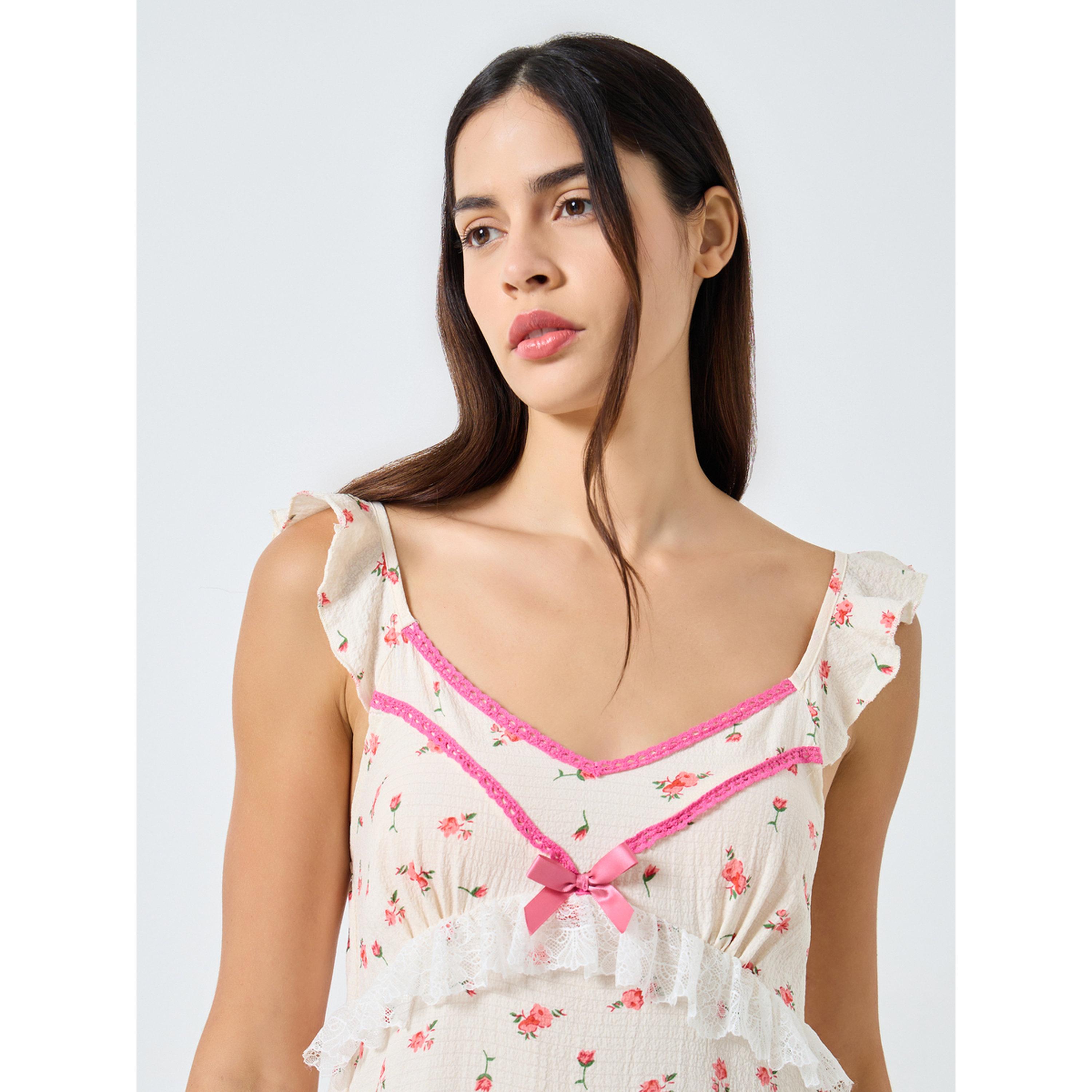 Styli Ditsy Floral Lace Trim Ruffle Sleeve Slip Dress-women-clothing-nightwear-nighties-image-3