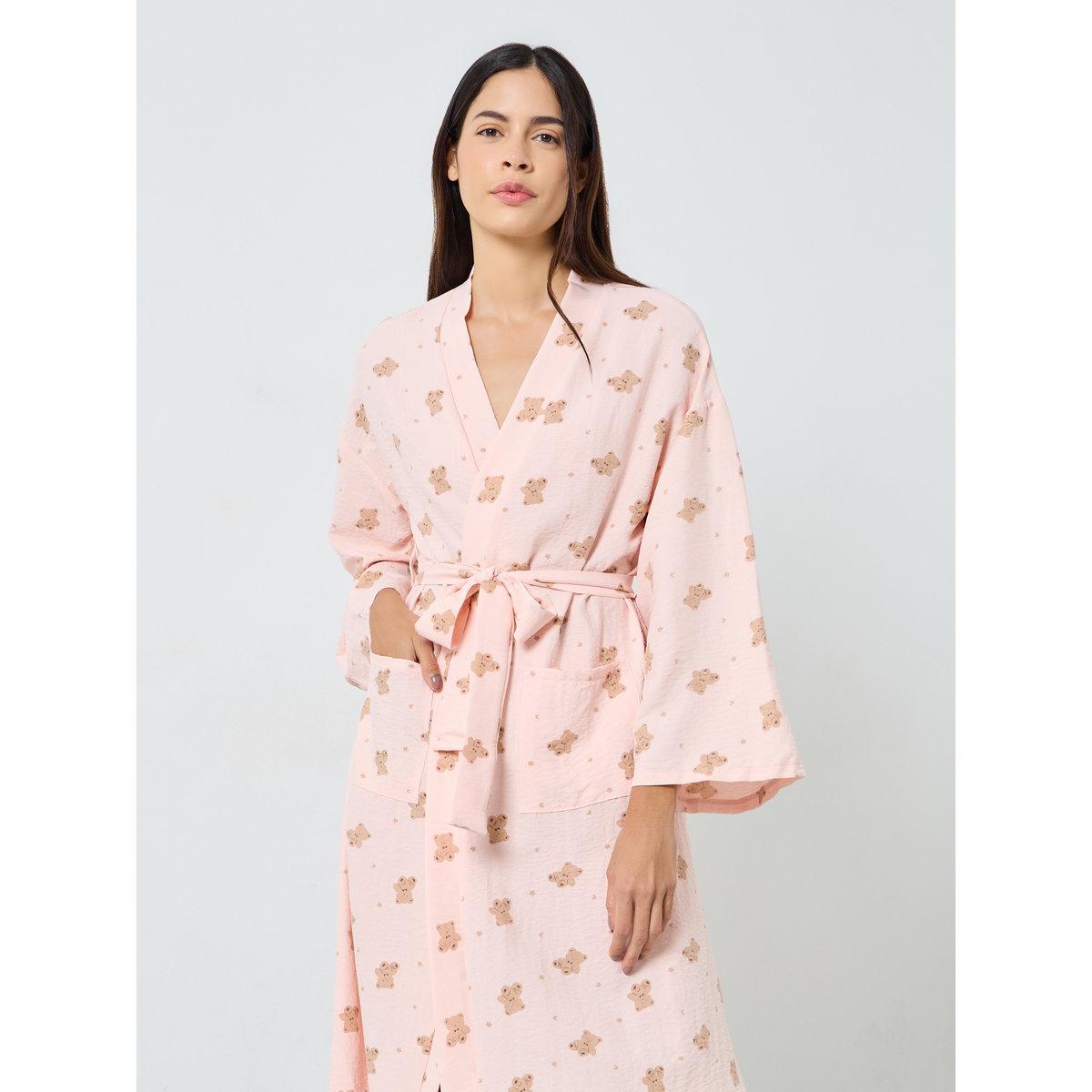 Styli Teddy Print Pocket Detail Tie Robe-women-clothing-nightwear-nighties-image-2