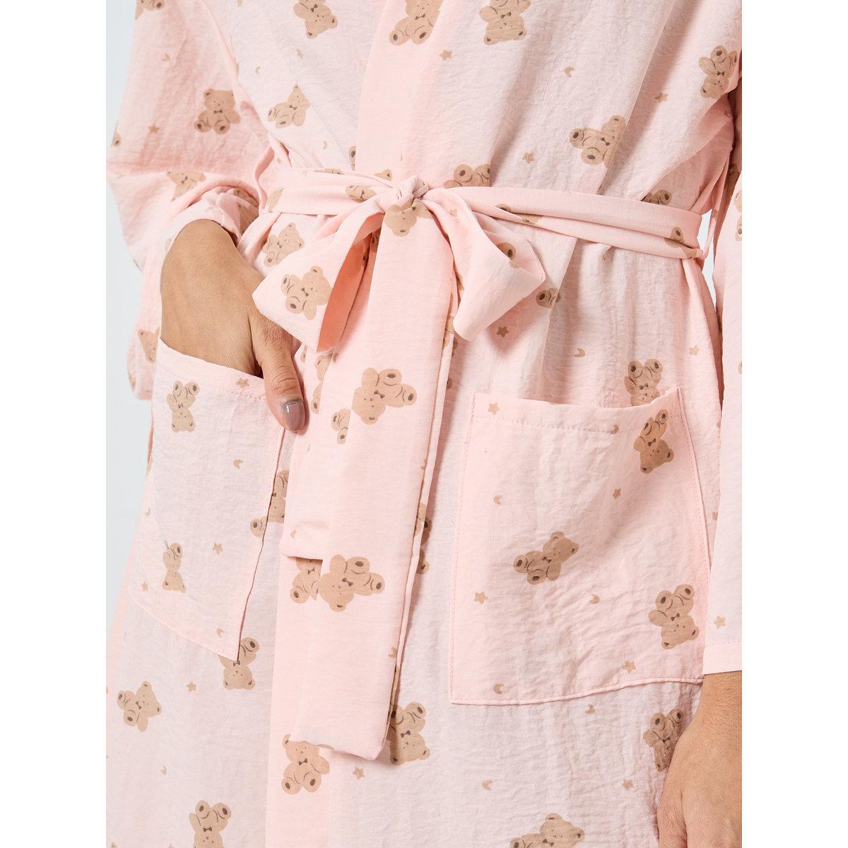 Styli Teddy Print Pocket Detail Tie Robe-women-clothing-nightwear-nighties-image-3