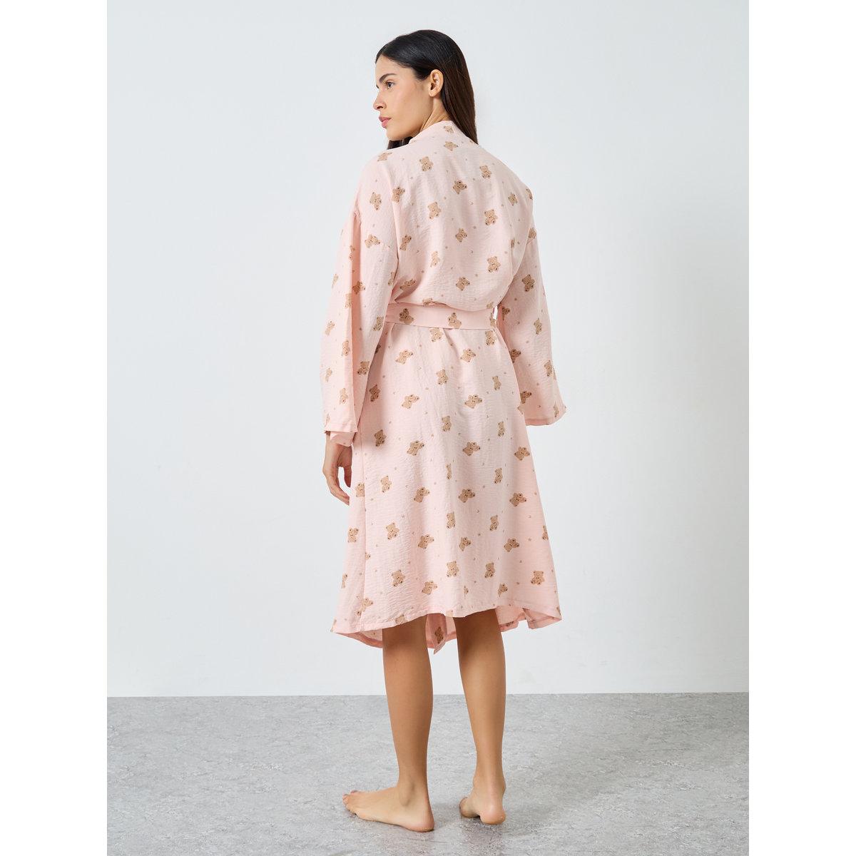 Styli Teddy Print Pocket Detail Tie Robe-women-clothing-nightwear-nighties-image-4