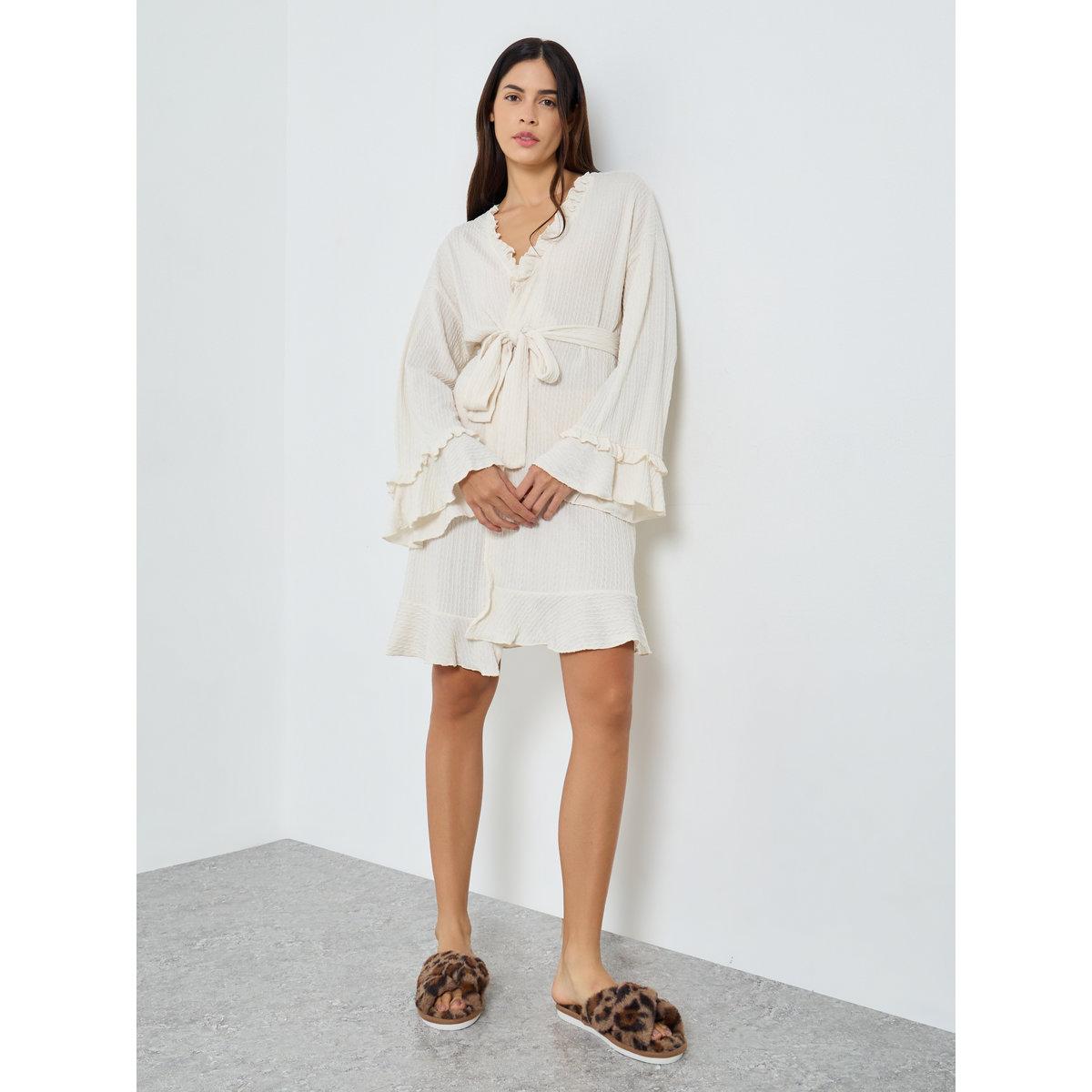Styli Jacquard Double Ruffle Detail Tie Robe-women-clothing-nightwear-nighties-image-1