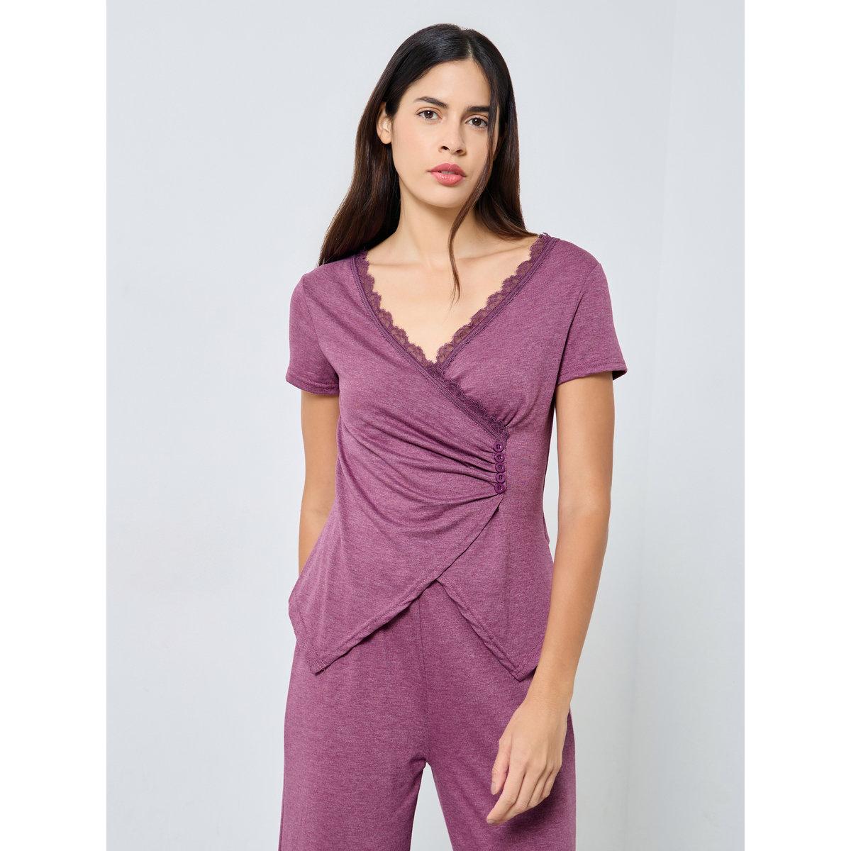 Styli Wrap Button Waist Lace Detail Top and Pyjama Set-women-clothing-nightwear-pyjamas-longsets-image-2