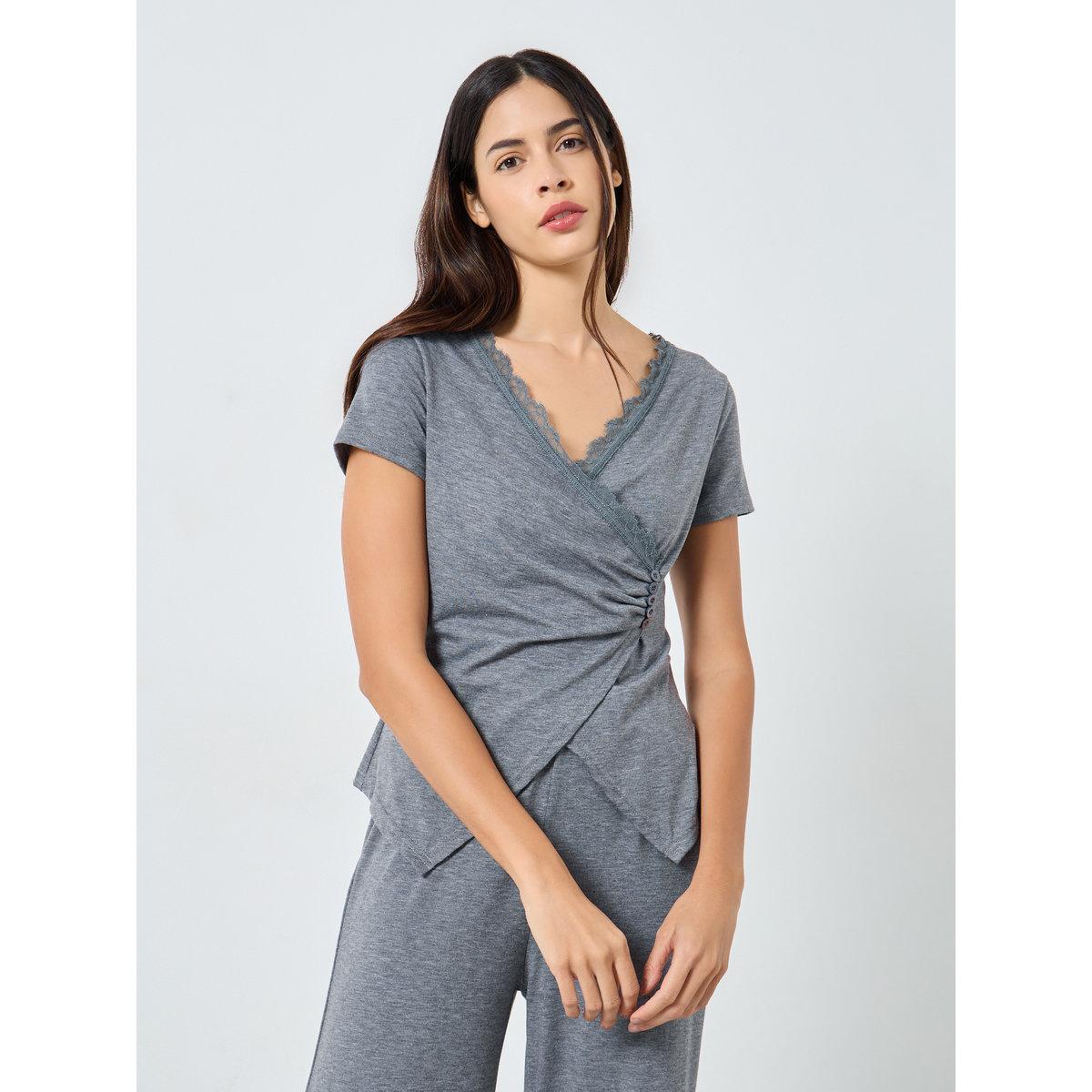 Styli Wrap Button Waist Lace Detail Top and Pyjama Set-women-clothing-nightwear-pyjamas-longsets-image-2