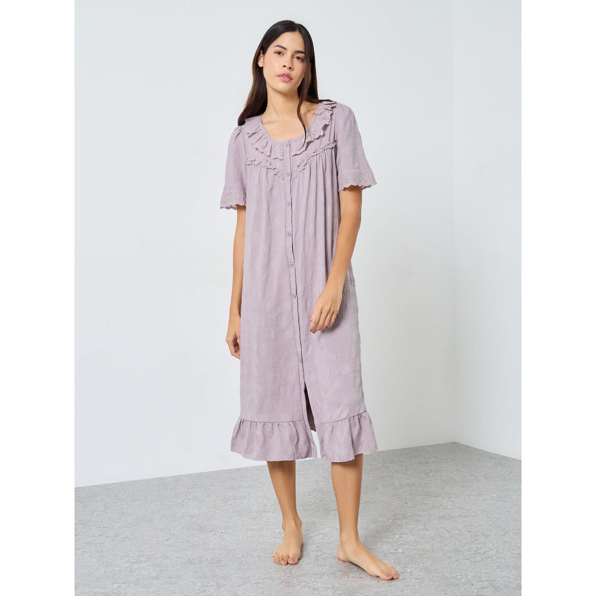 قميص نوم بتفاصيل كشكش مع أزرار-women-clothing-nightwear-nighties-image-1