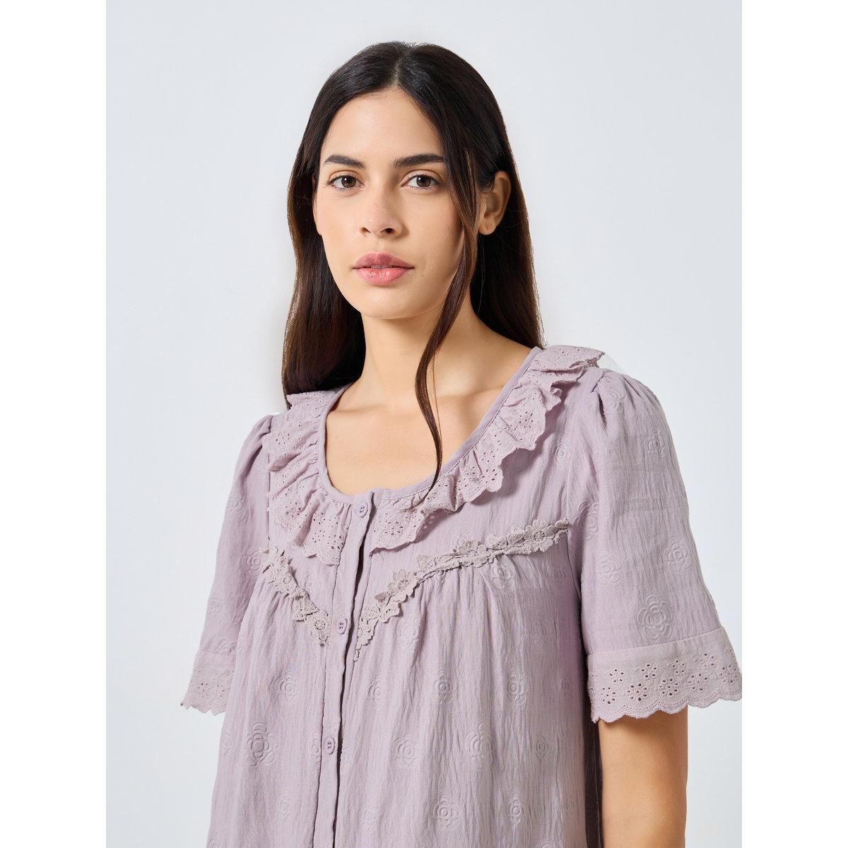 قميص نوم بتفاصيل كشكش مع أزرار-women-clothing-nightwear-nighties-image-3