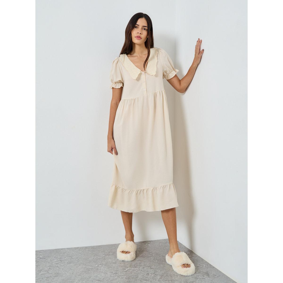 Styli Extended Collar Placket Detail Nightdress-women-clothing-nightwear-nighties-image-1