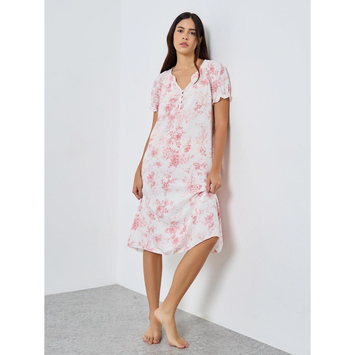 Styli Floral Ruffle Sleeve Placket Detail Nightdress-women-clothing-nightwear-nighties-image-1