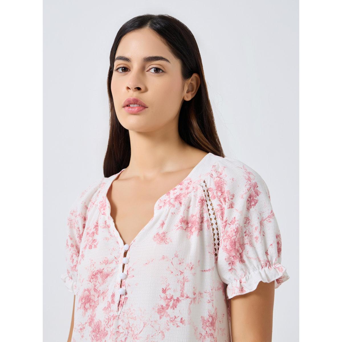 Styli Floral Ruffle Sleeve Placket Detail Nightdress-women-clothing-nightwear-nighties-image-3