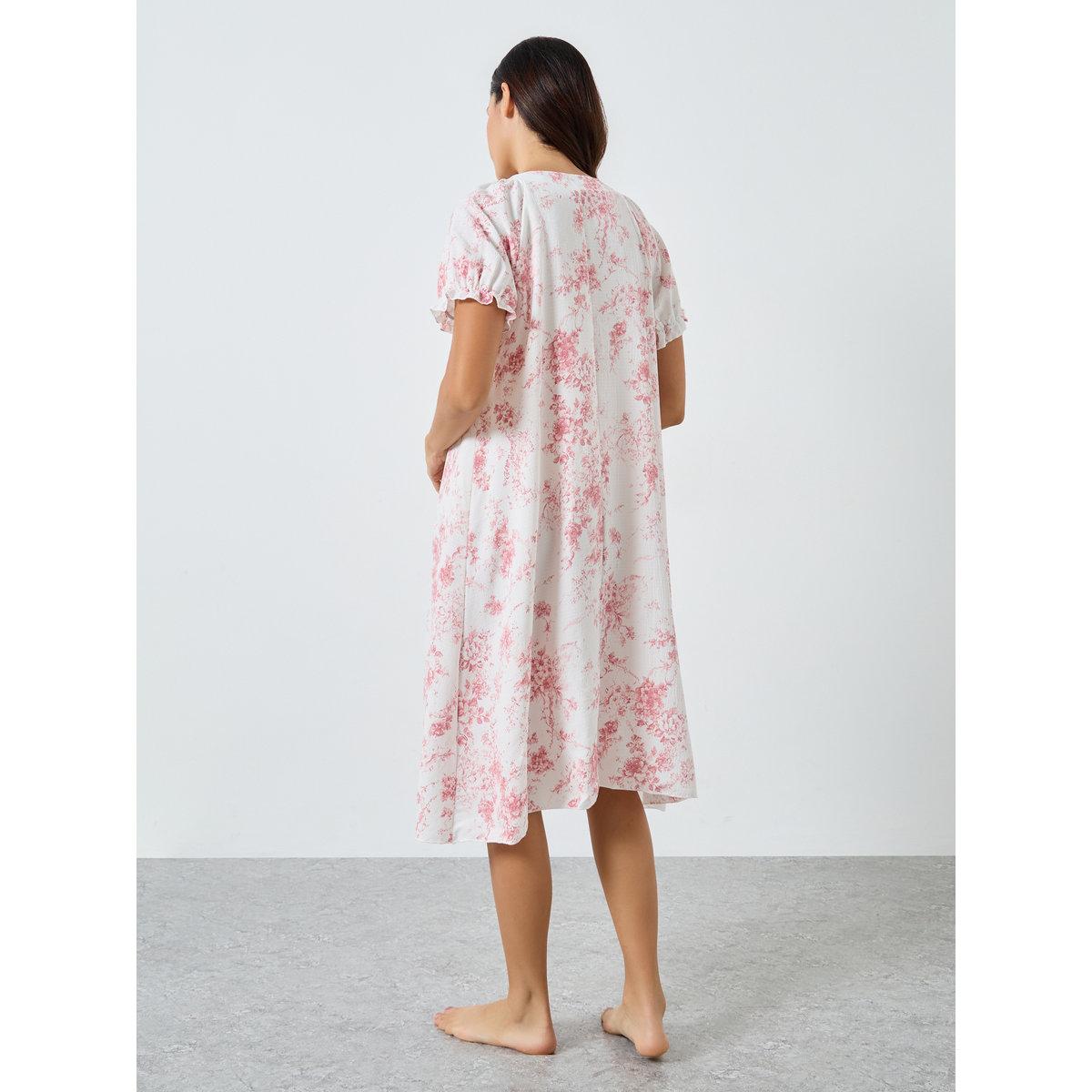 Styli Floral Ruffle Sleeve Placket Detail Nightdress-women-clothing-nightwear-nighties-image-4