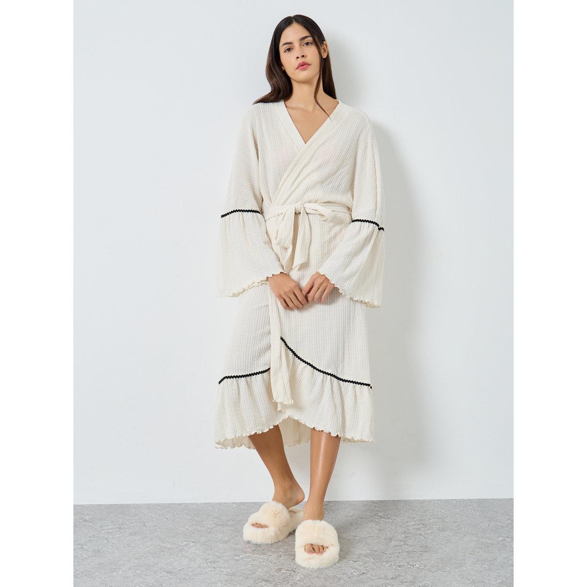 Styli Jacquard Ruffle Sleeve Lettuce Hem Tie Robe-women-clothing-nightwear-nighties-image-1