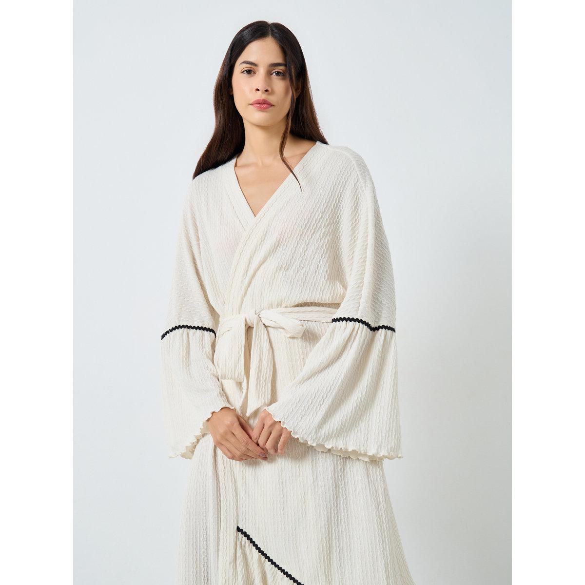 Styli Jacquard Ruffle Sleeve Lettuce Hem Tie Robe-women-clothing-nightwear-nighties-image-2