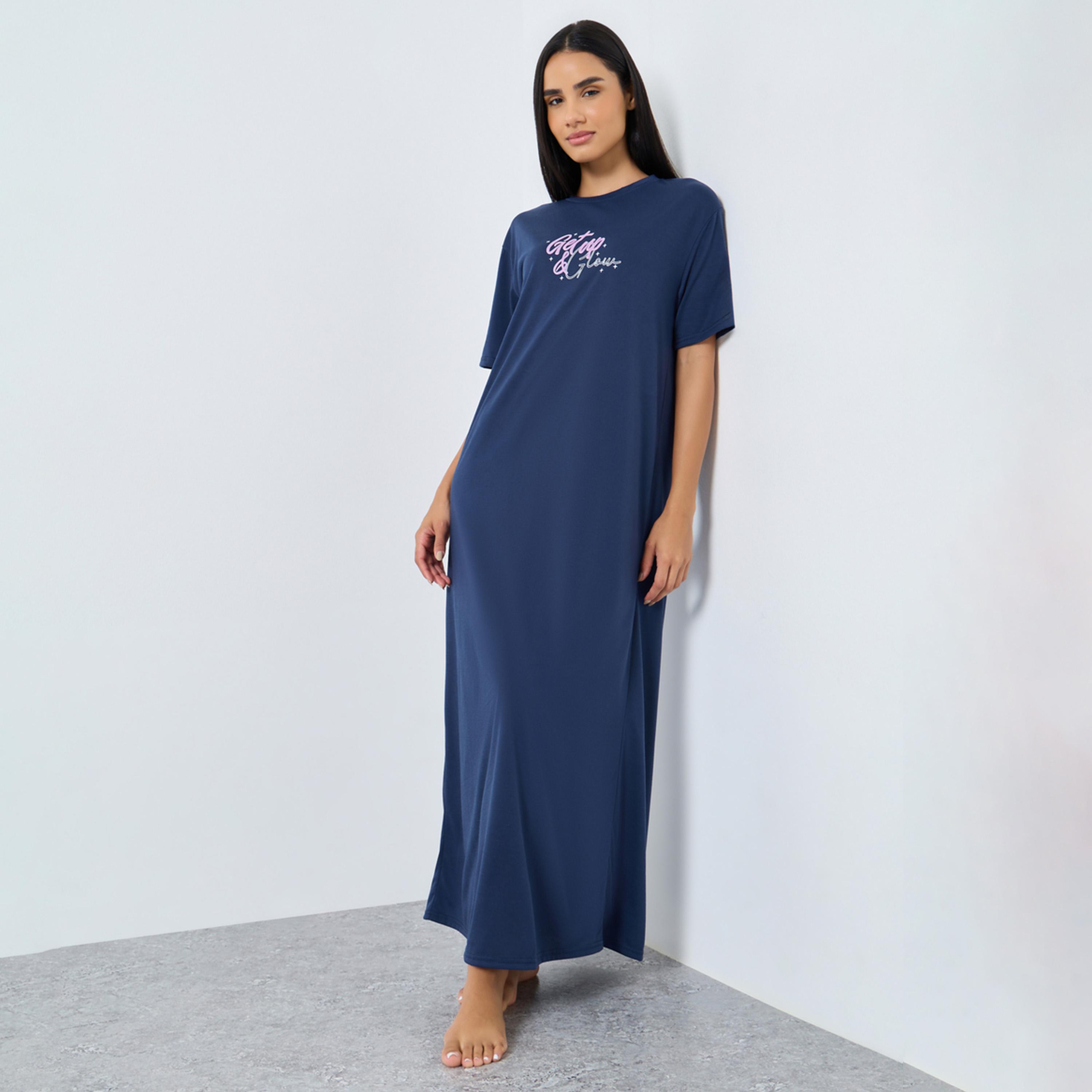 Styli Get Up and Glow Print Sleep T-Shirt Dress-women-clothing-nightwear-nighties-image-1