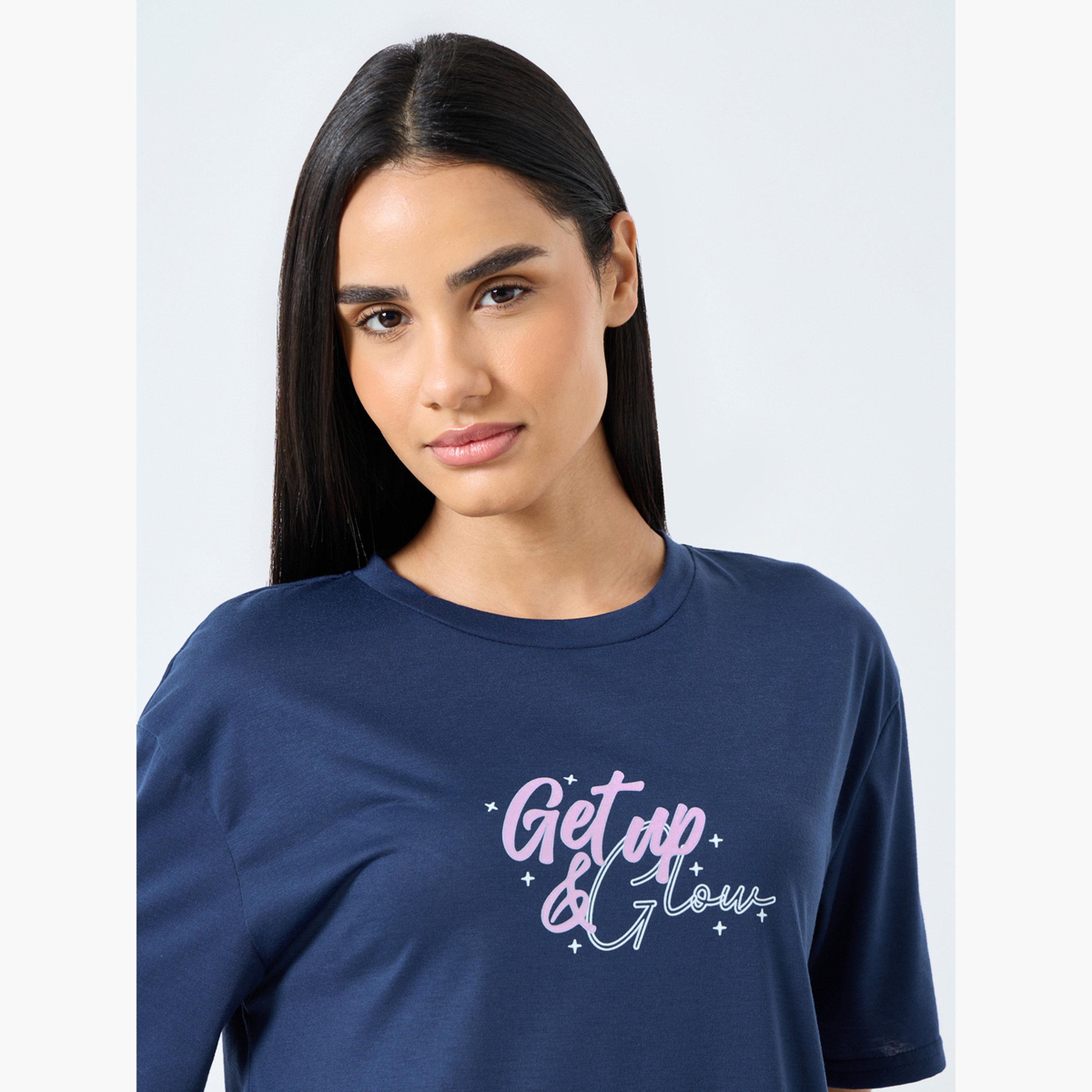 Styli Get Up and Glow Print Sleep T-Shirt Dress-women-clothing-nightwear-nighties-image-4