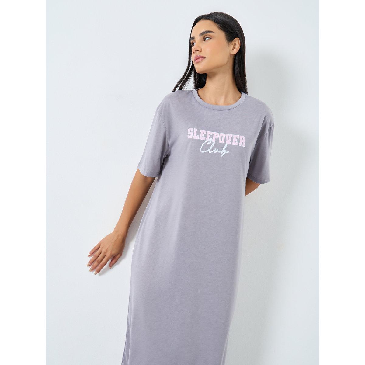 Styli Sleepover Club Print Sleep T-Shirt Dress-women-clothing-nightwear-nighties-image-2