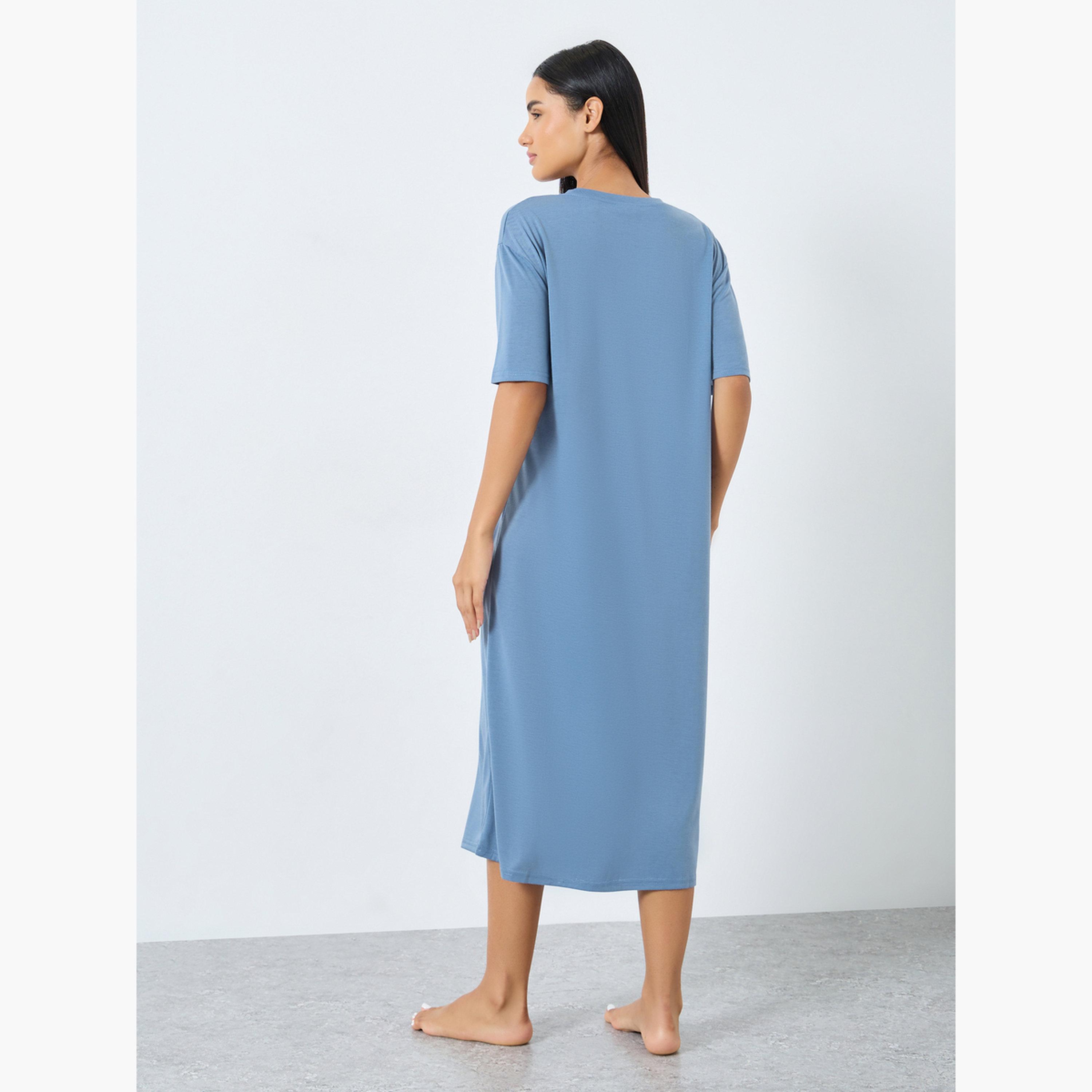 Styli Relax Self Care Dept Slogan Print Sleep T-Shirt Dress-women-clothing-nightwear-nighties-image-3