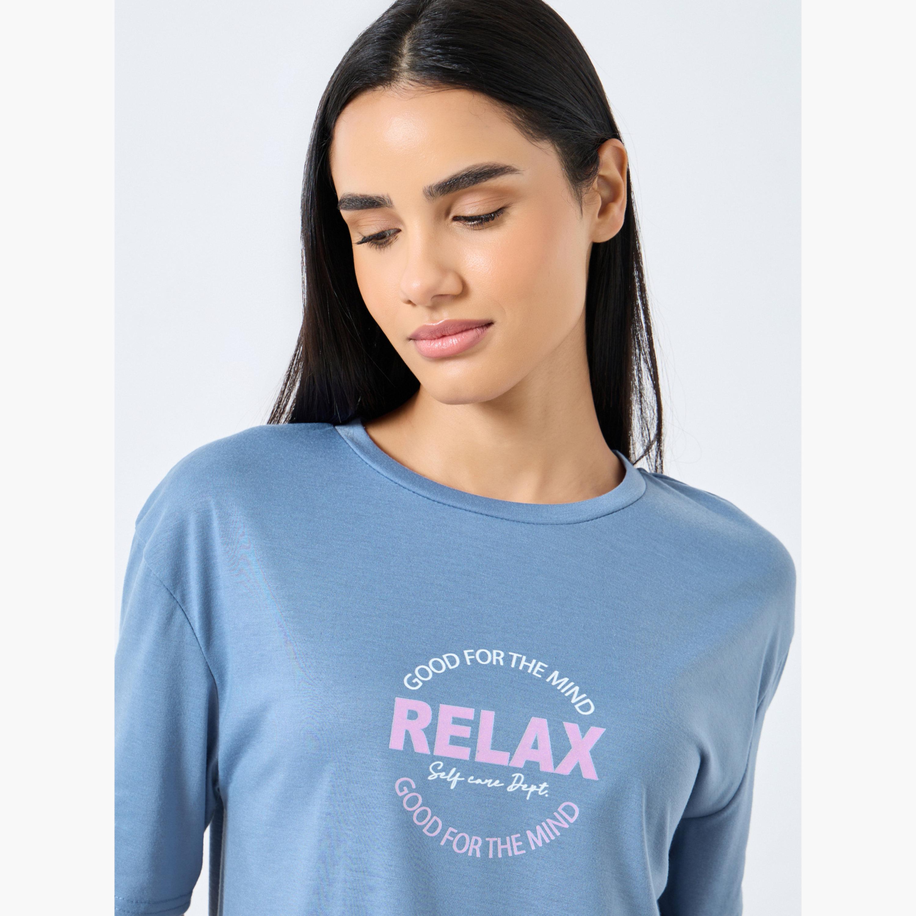 Styli Relax Self Care Dept Slogan Print Sleep T-Shirt Dress-women-clothing-nightwear-nighties-image-4