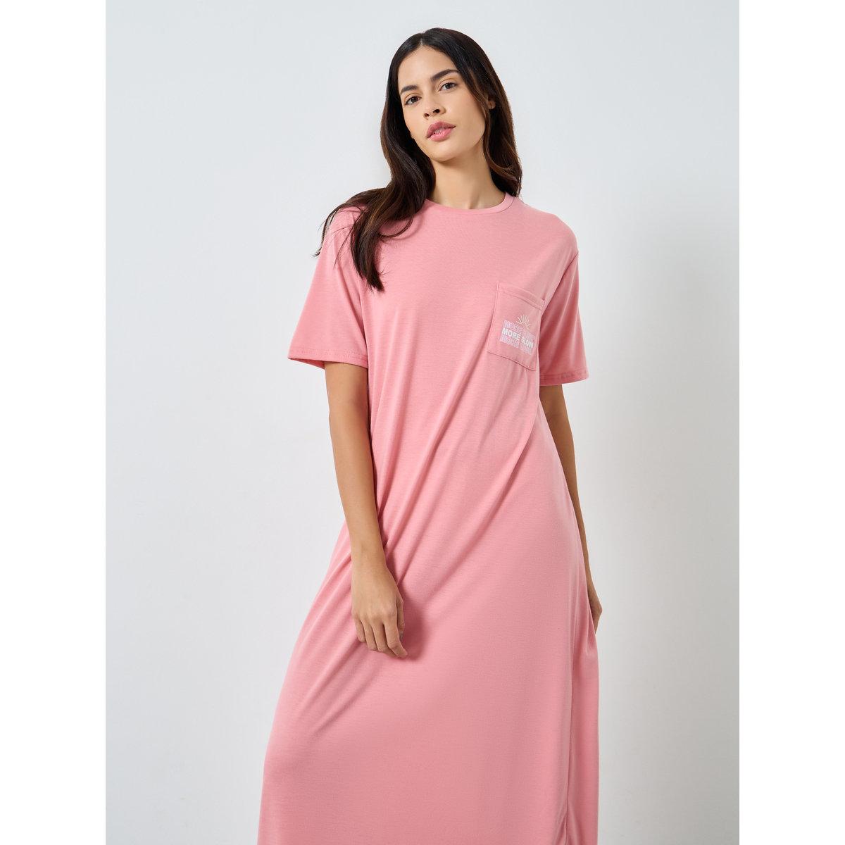 فستان نوم تيشيرت بطبعة كتابة على الجيب-women-clothing-nightwear-nighties-image-2
