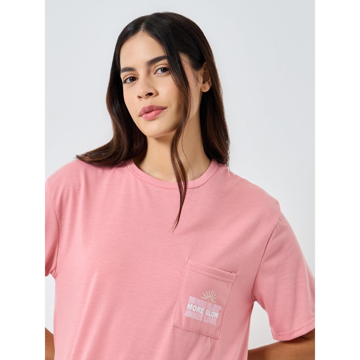 فستان نوم تيشيرت بطبعة كتابة على الجيب-women-clothing-nightwear-nighties-image-3