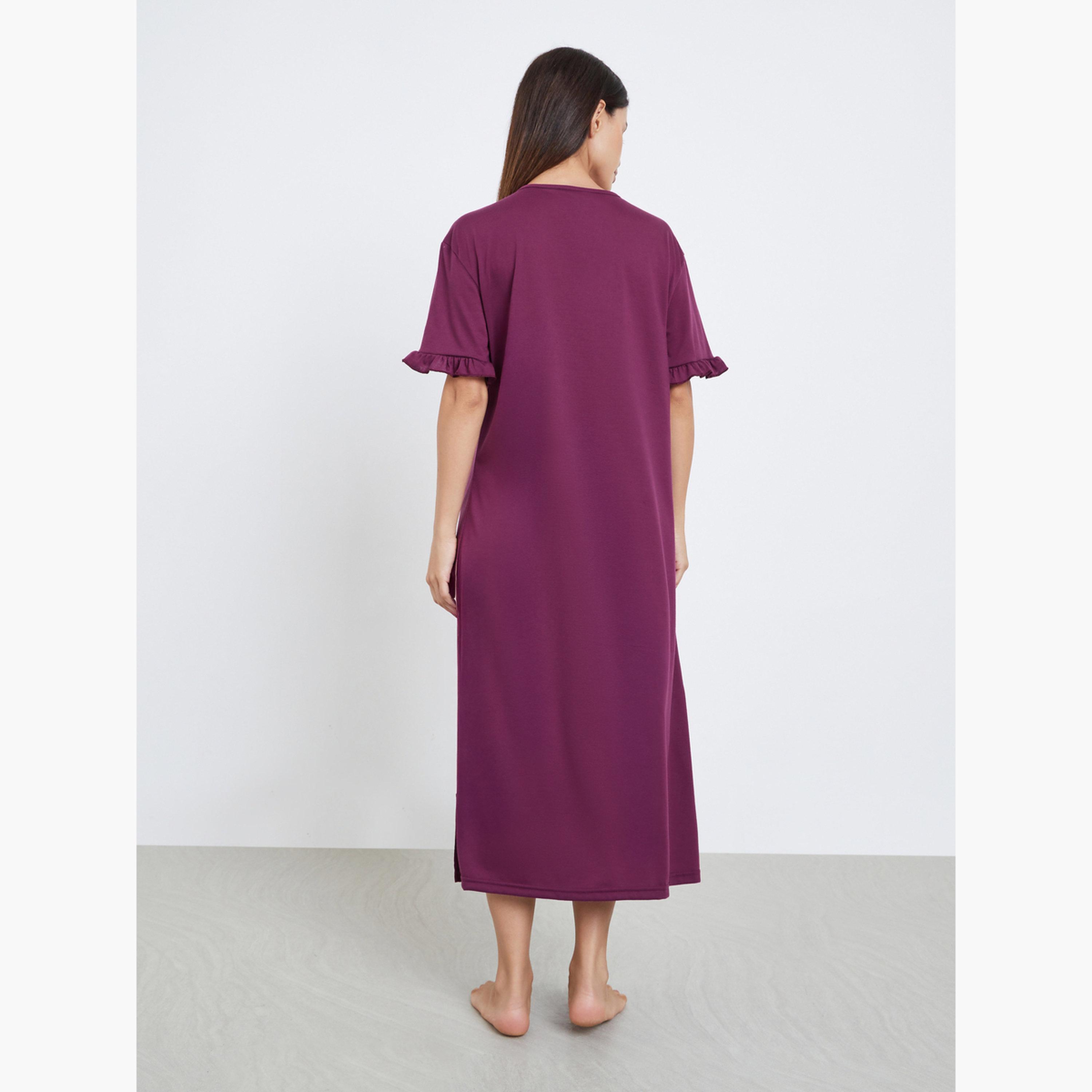 ستايلي - فستان نوم تي شيرت بأكمام مكشكشة وطبعة "هذا الموسم" للنساء-women-clothing-nightwear-nighties-image-4