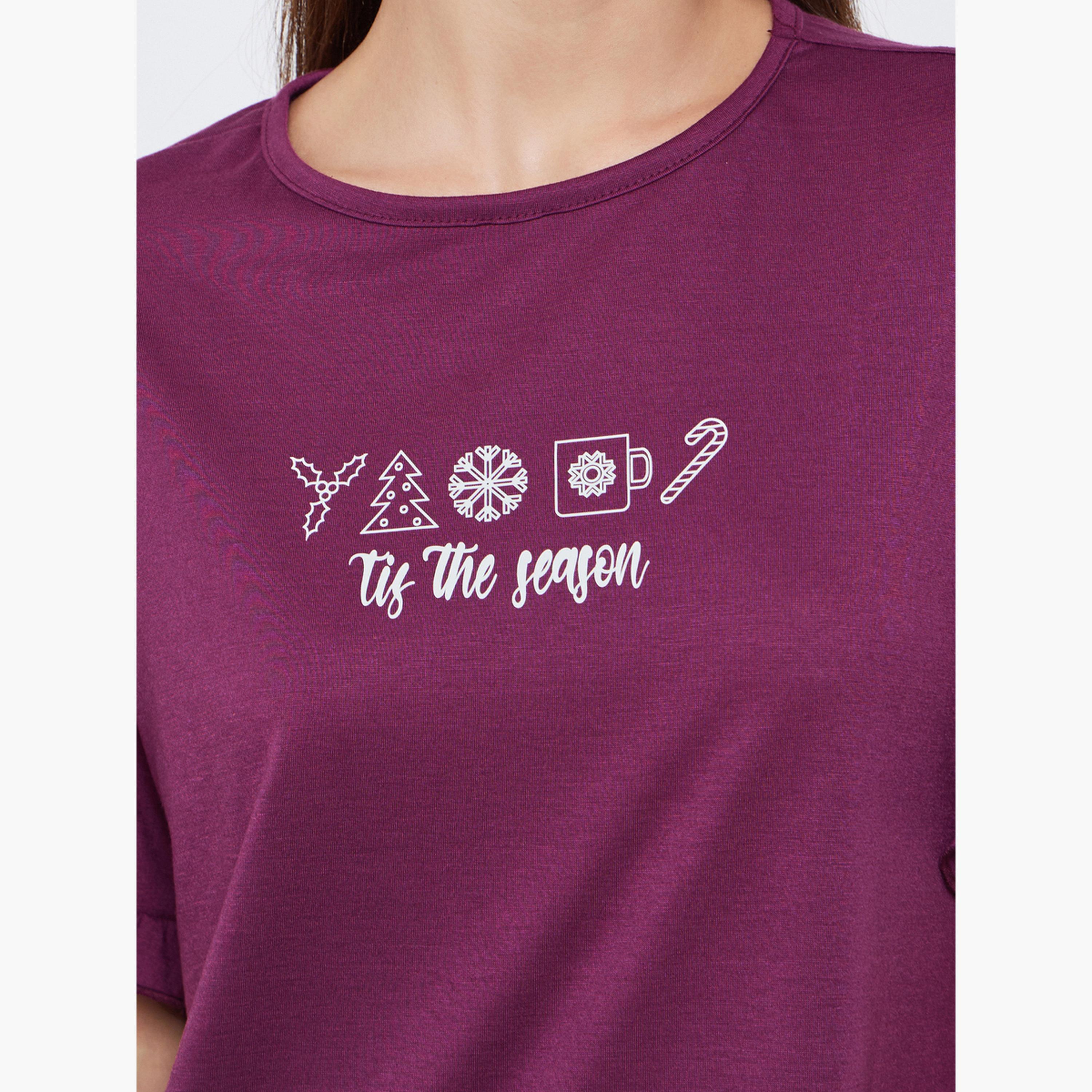 ستايلي - فستان نوم تي شيرت بأكمام مكشكشة وطبعة "هذا الموسم" للنساء-women-clothing-nightwear-nighties-image-5