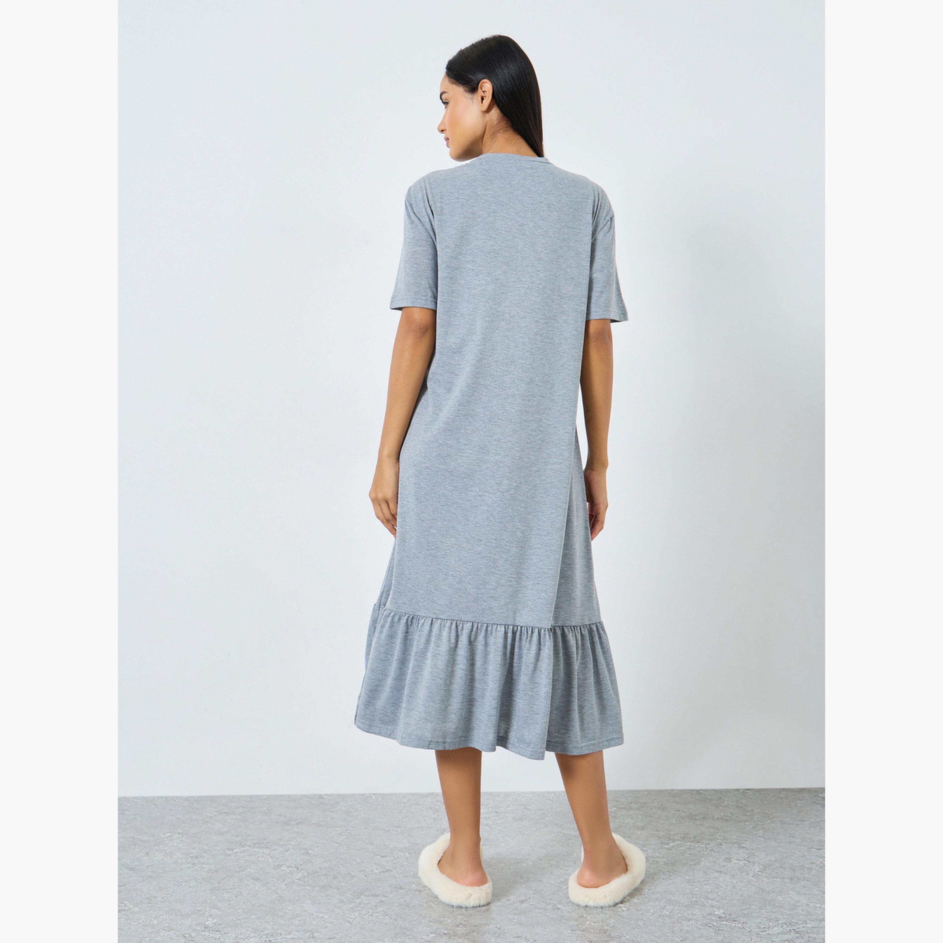 Styli Warm Heart Slogan Ruffle Hem Sleep T-Shirt Dress-women-clothing-nightwear-nighties-image-3