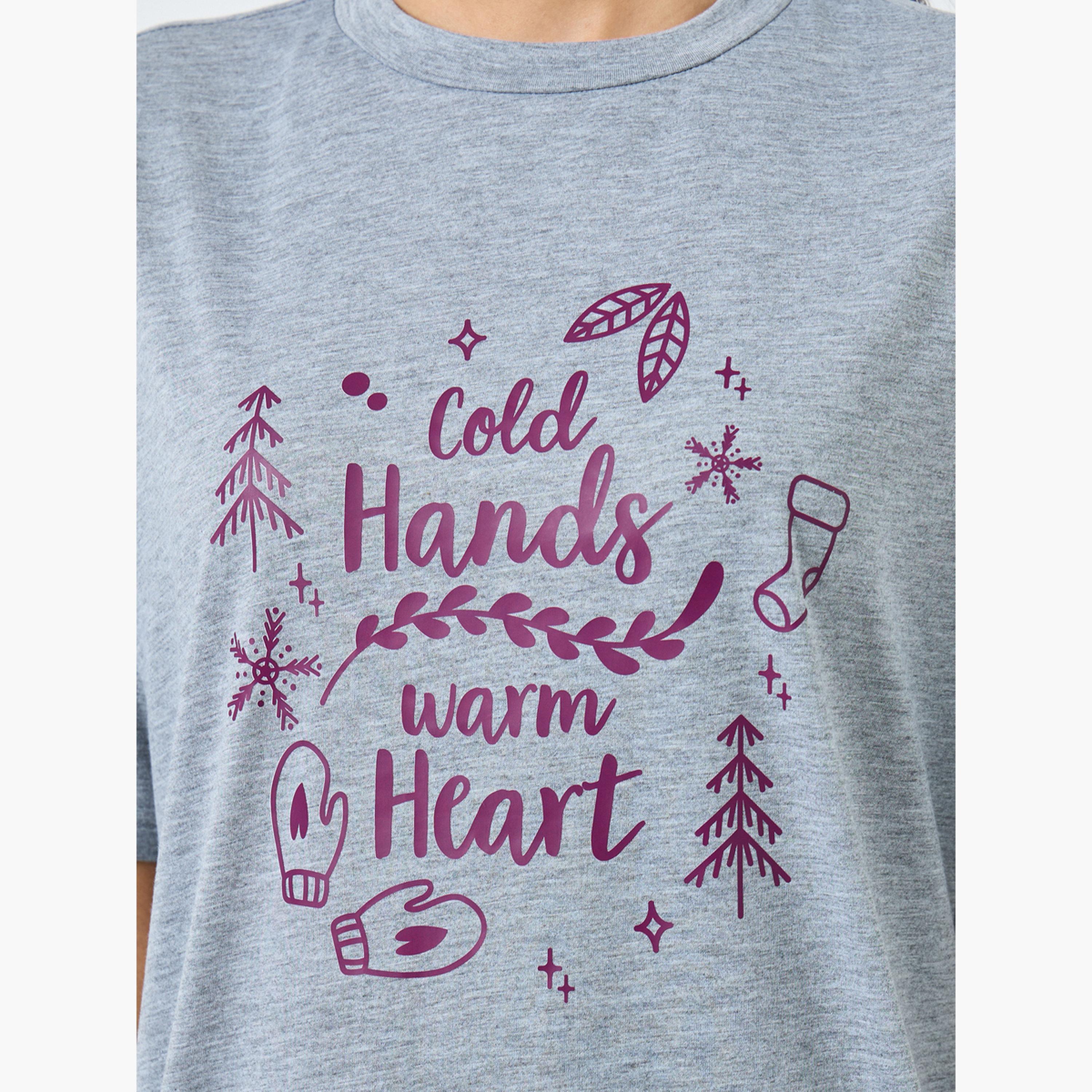 Styli Warm Heart Slogan Ruffle Hem Sleep T-Shirt Dress-women-clothing-nightwear-nighties-image-4