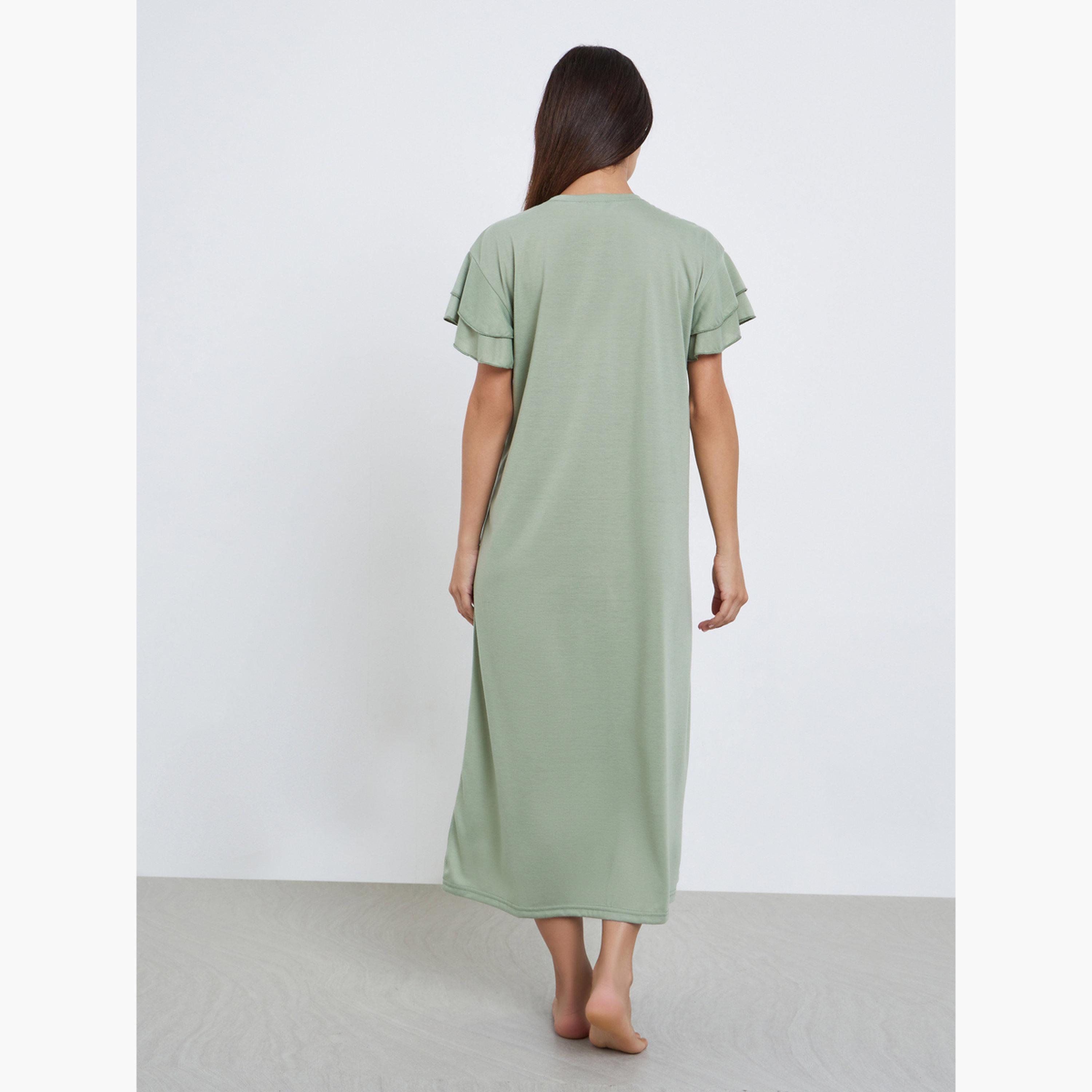 ستايلي - فستان نوم مريح بطبعة نادي وأكمام مكشكشة-women-clothing-nightwear-nighties-image-3