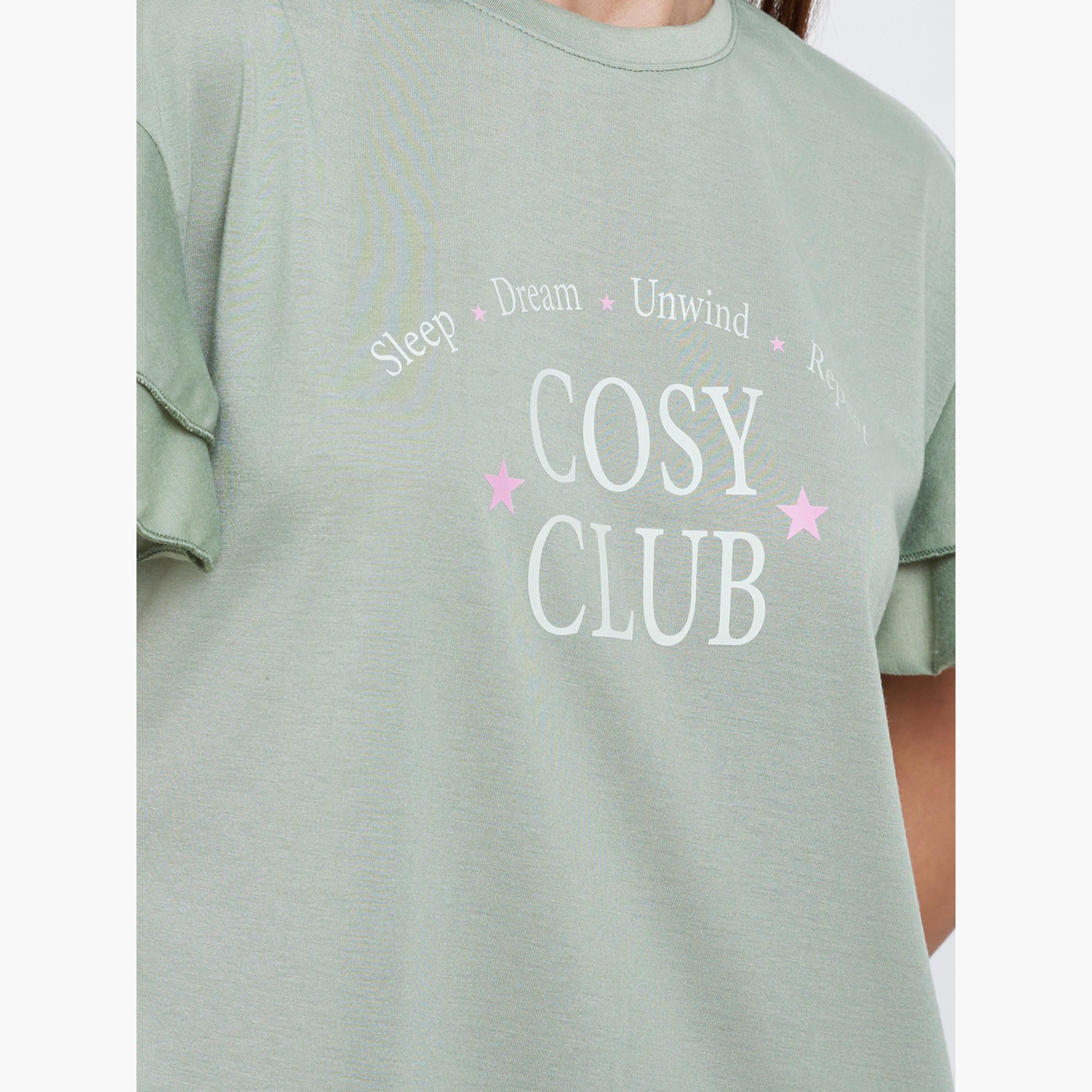 ستايلي - فستان نوم مريح بطبعة نادي وأكمام مكشكشة-women-clothing-nightwear-nighties-image-4