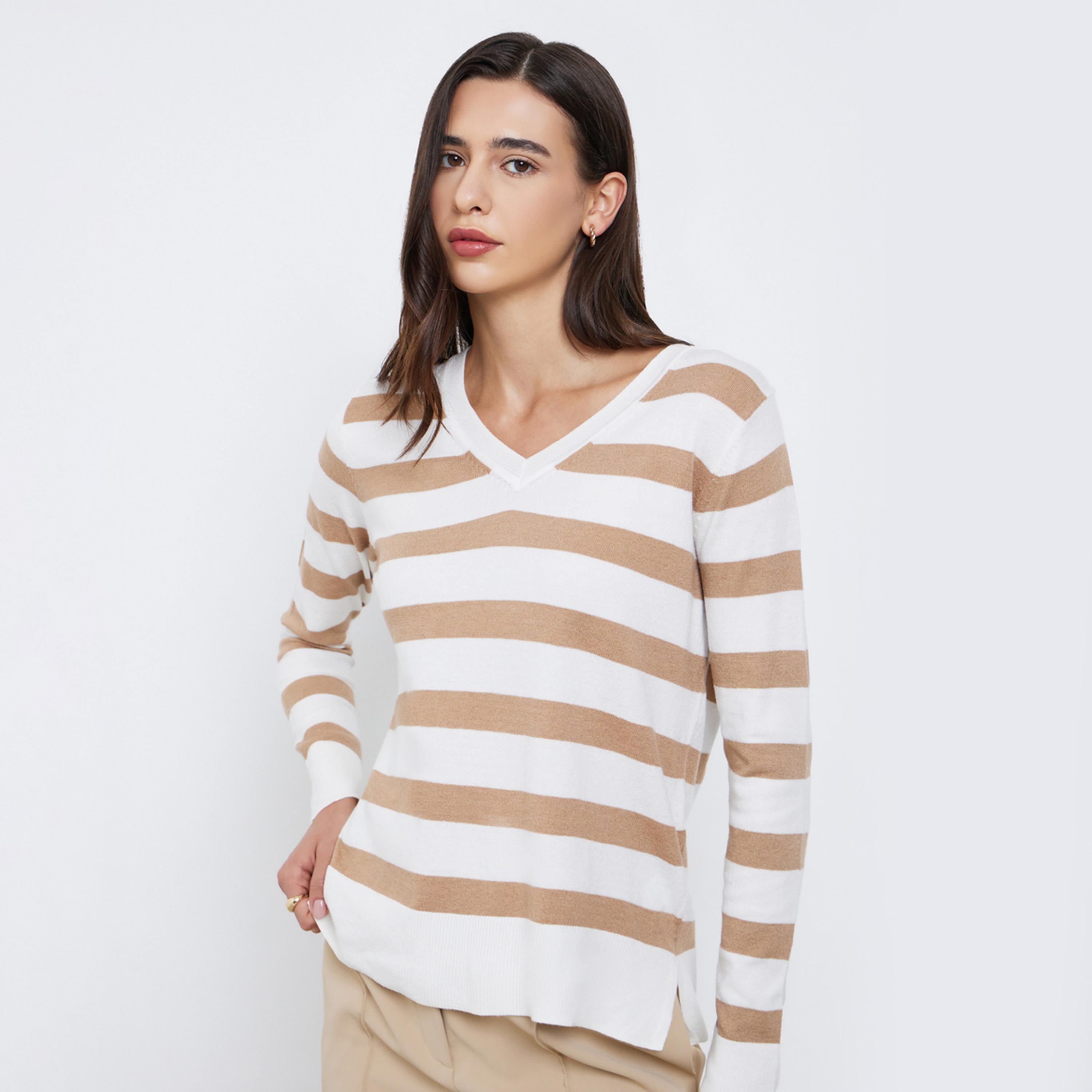 Styli Women Striped V Neck Sweater-women-clothing-cardigansandjumpers-jumpers-image-1
