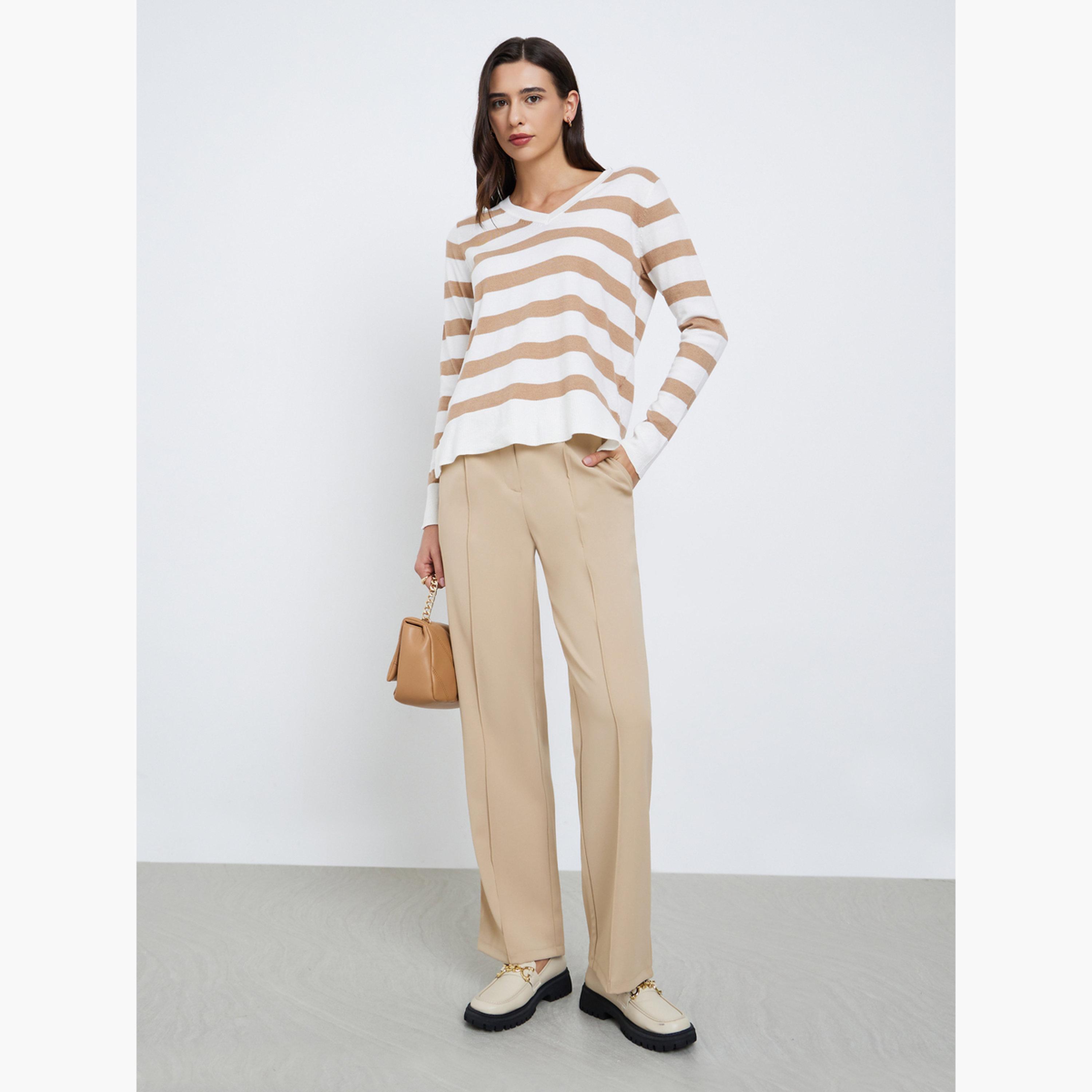 Styli Women Striped V Neck Sweater-women-clothing-cardigansandjumpers-jumpers-image-2