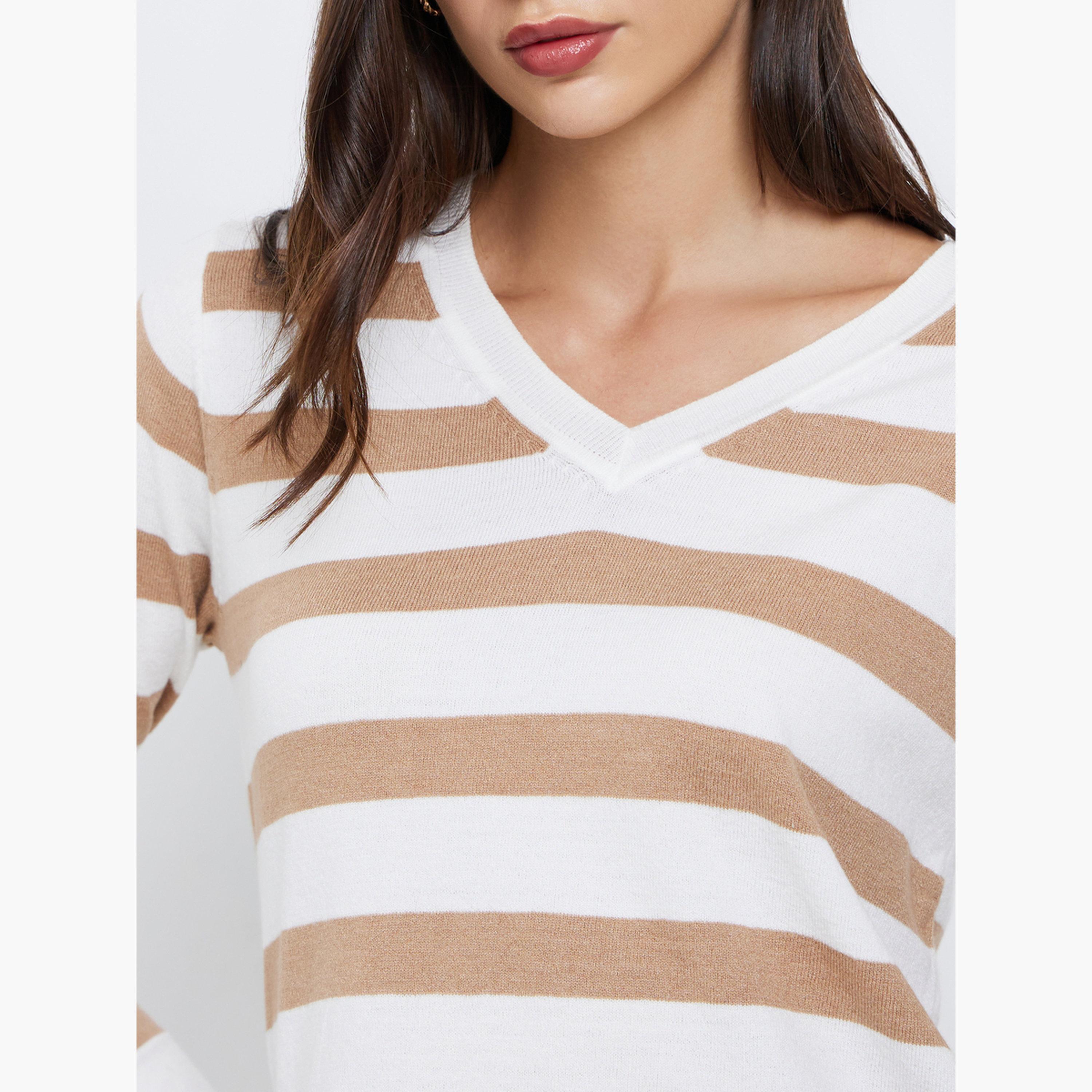 Styli Women Striped V Neck Sweater-women-clothing-cardigansandjumpers-jumpers-image-5