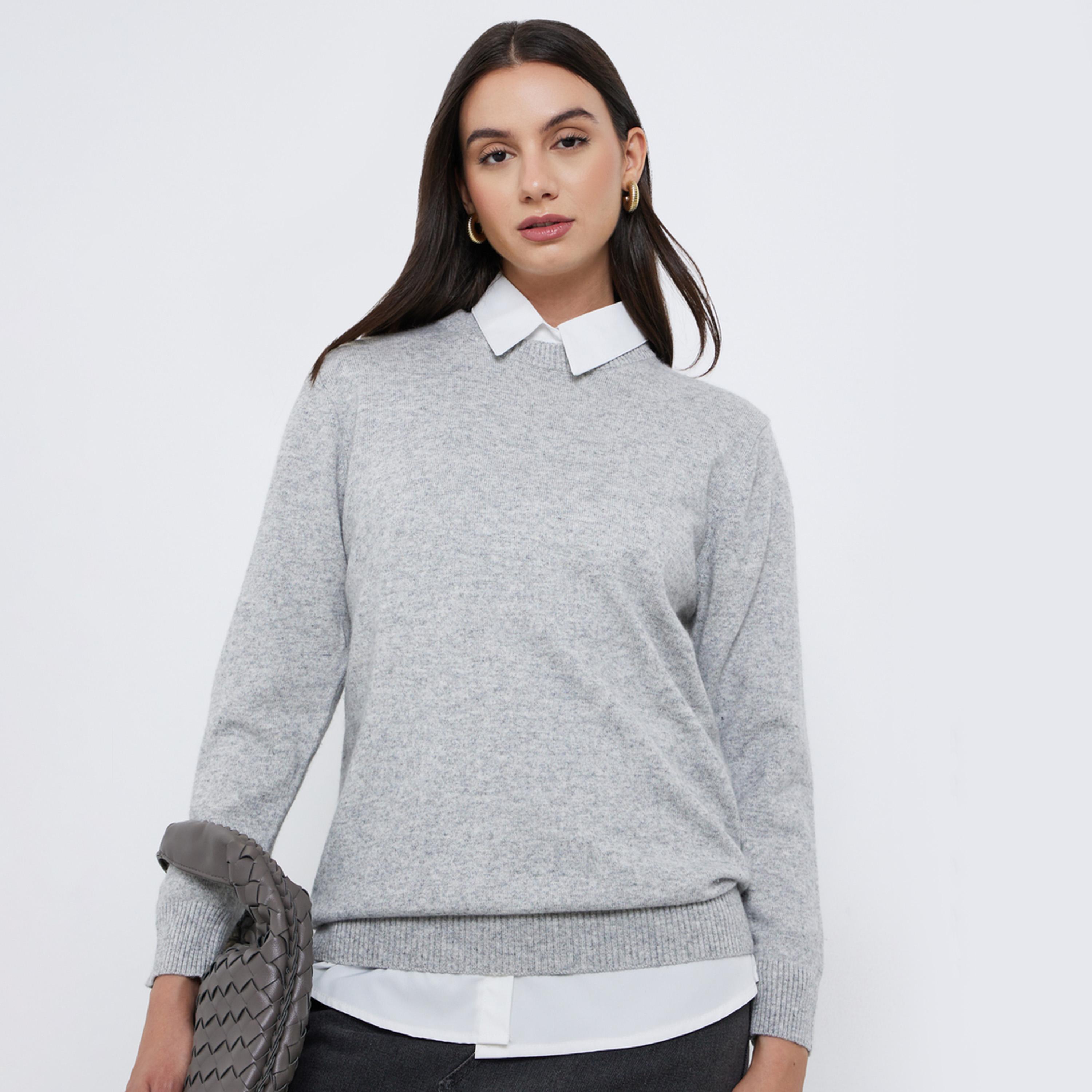 Styli Women Grey Knit Sweater with Long Sleeves-women-clothing-cardigansandjumpers-jumpers-image-1