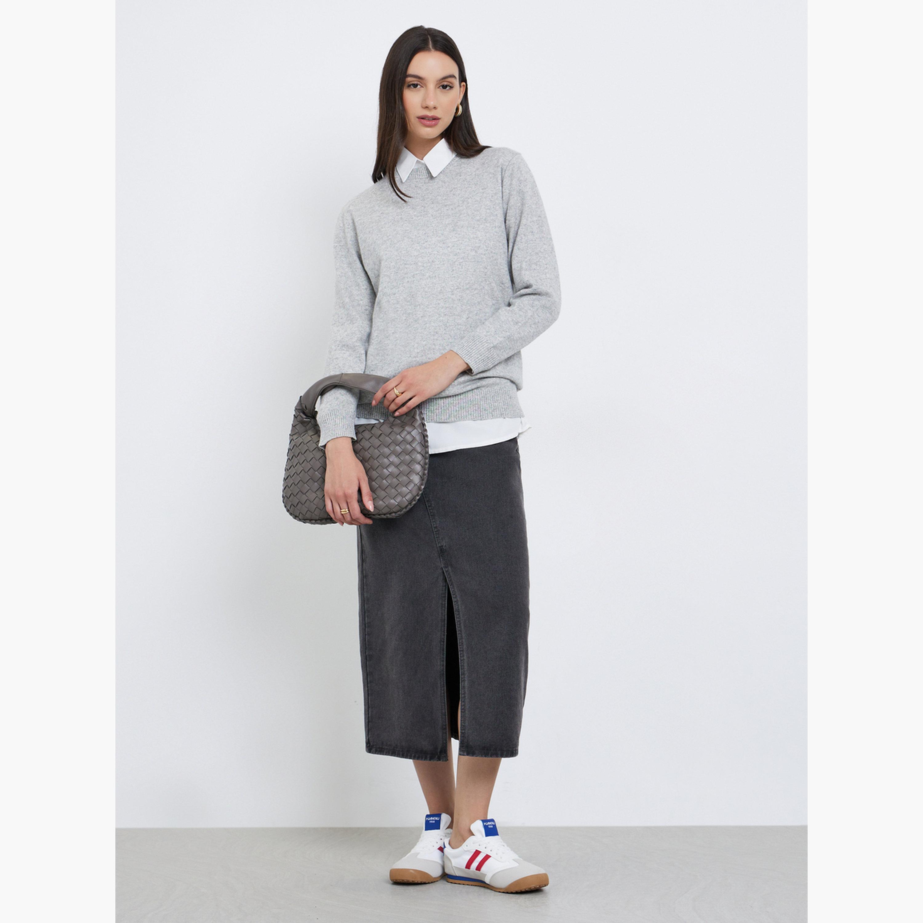Styli Women Grey Knit Sweater with Long Sleeves-women-clothing-cardigansandjumpers-jumpers-image-2