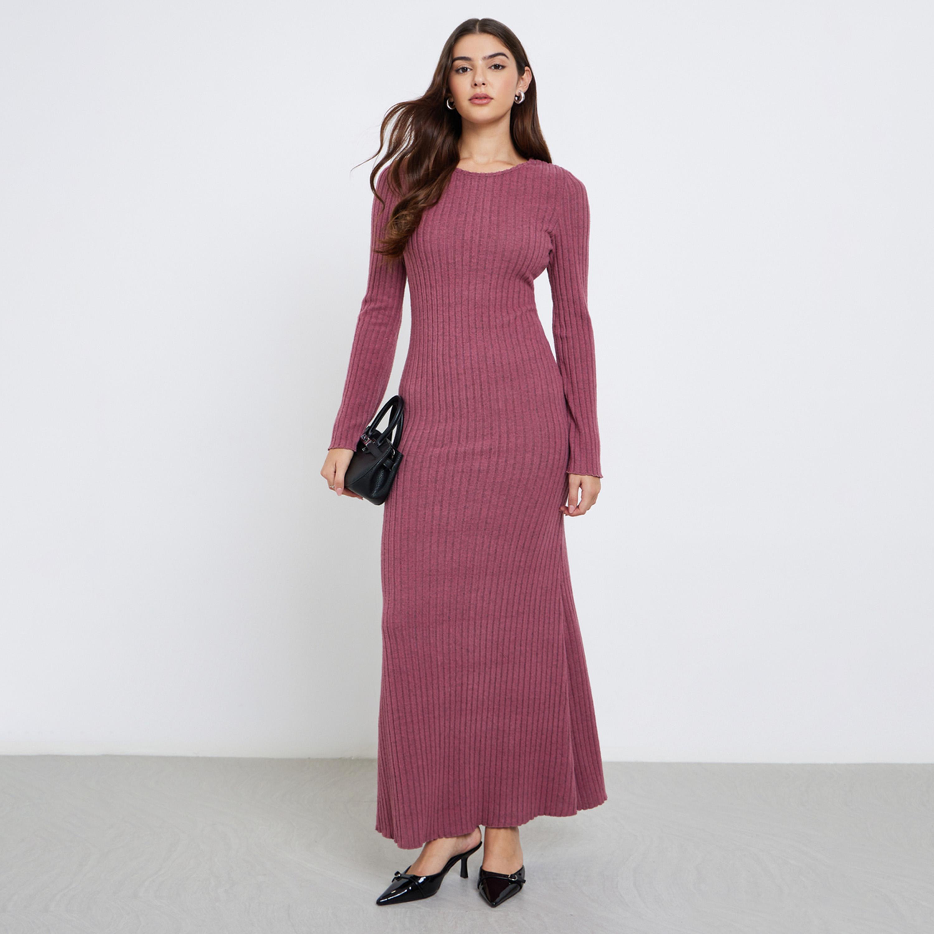 ستايلي - فستان ماكسي وردي محبوك-women-clothing-dresses-image-1
