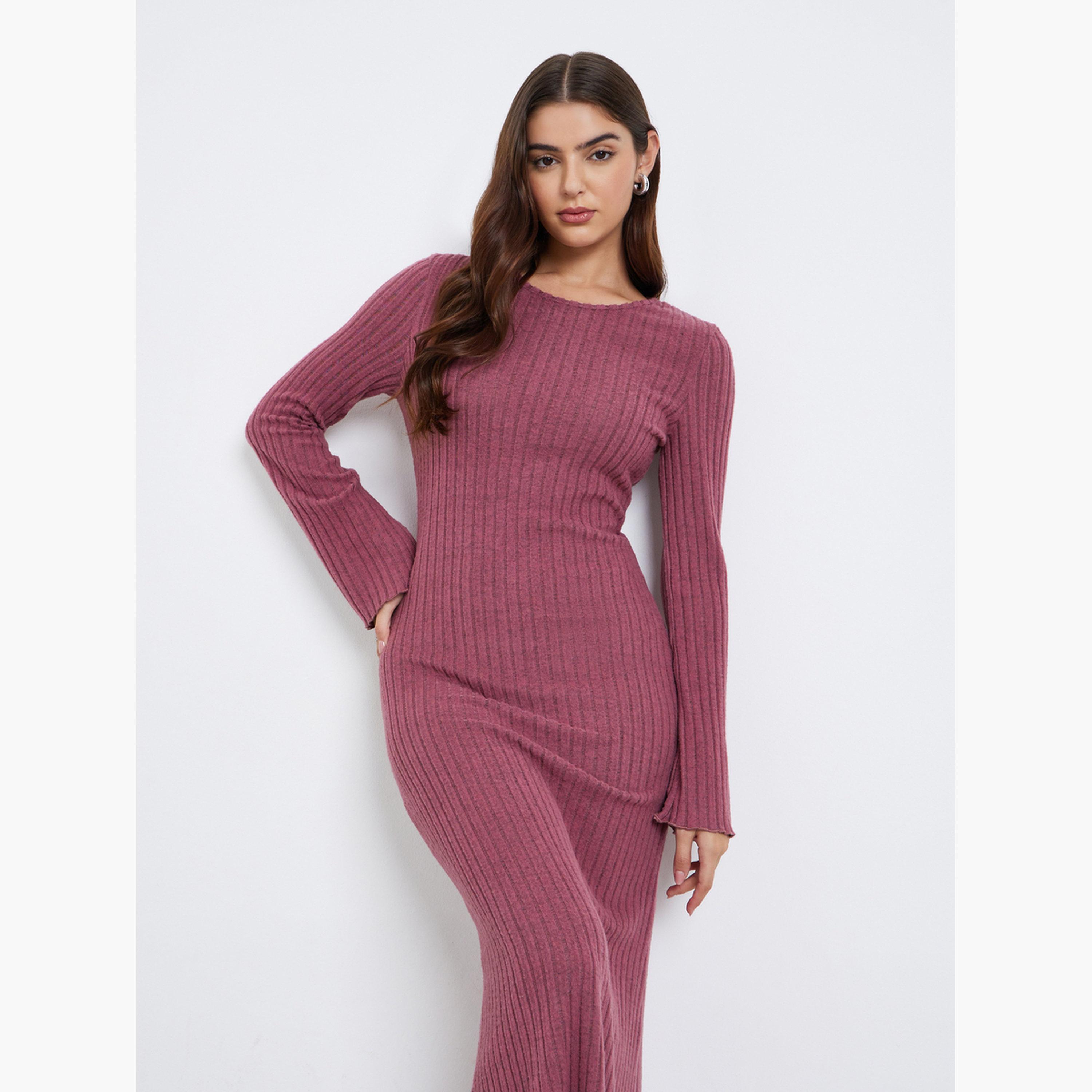 ستايلي - فستان ماكسي وردي محبوك-women-clothing-dresses-image-2