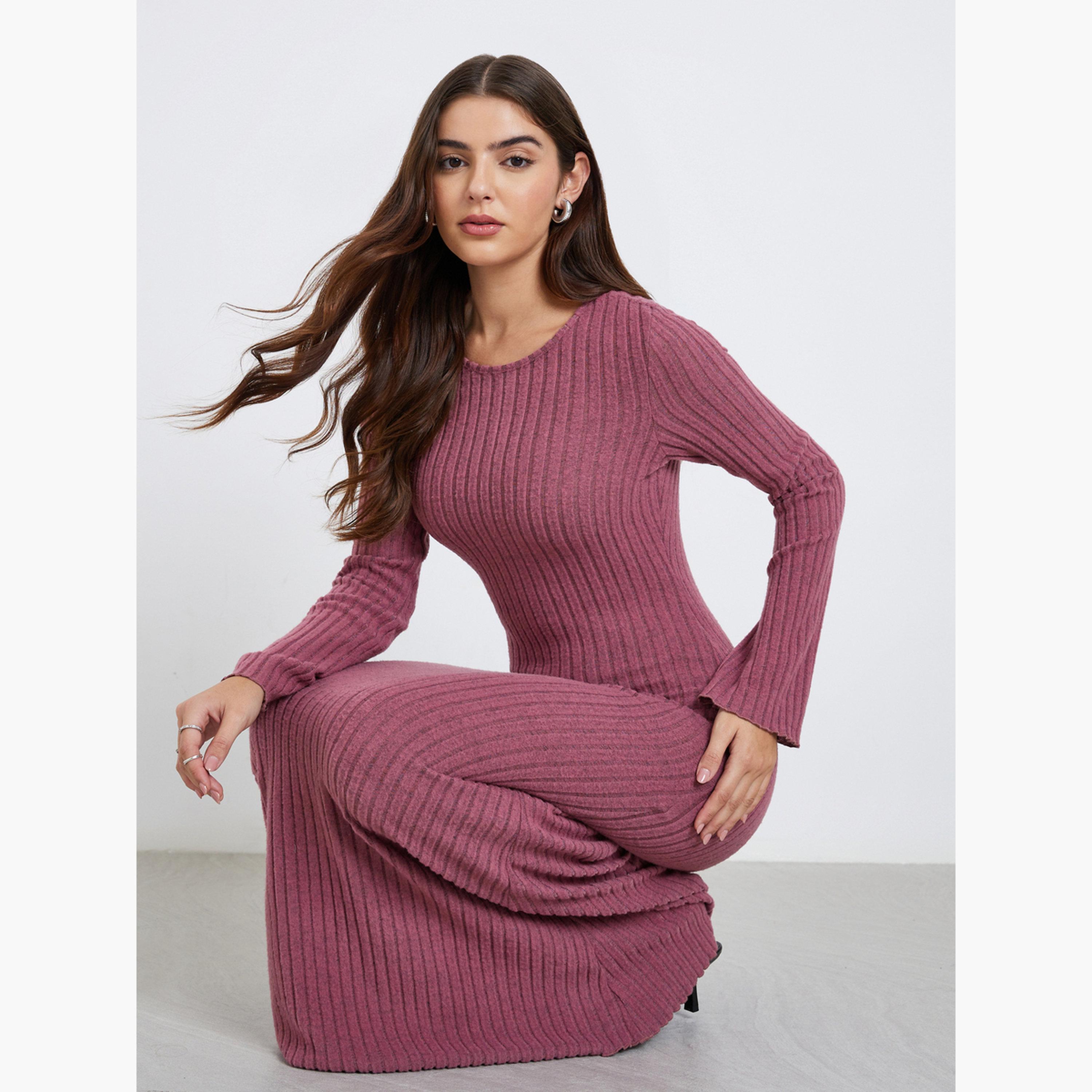 ستايلي - فستان ماكسي وردي محبوك-women-clothing-dresses-image-3