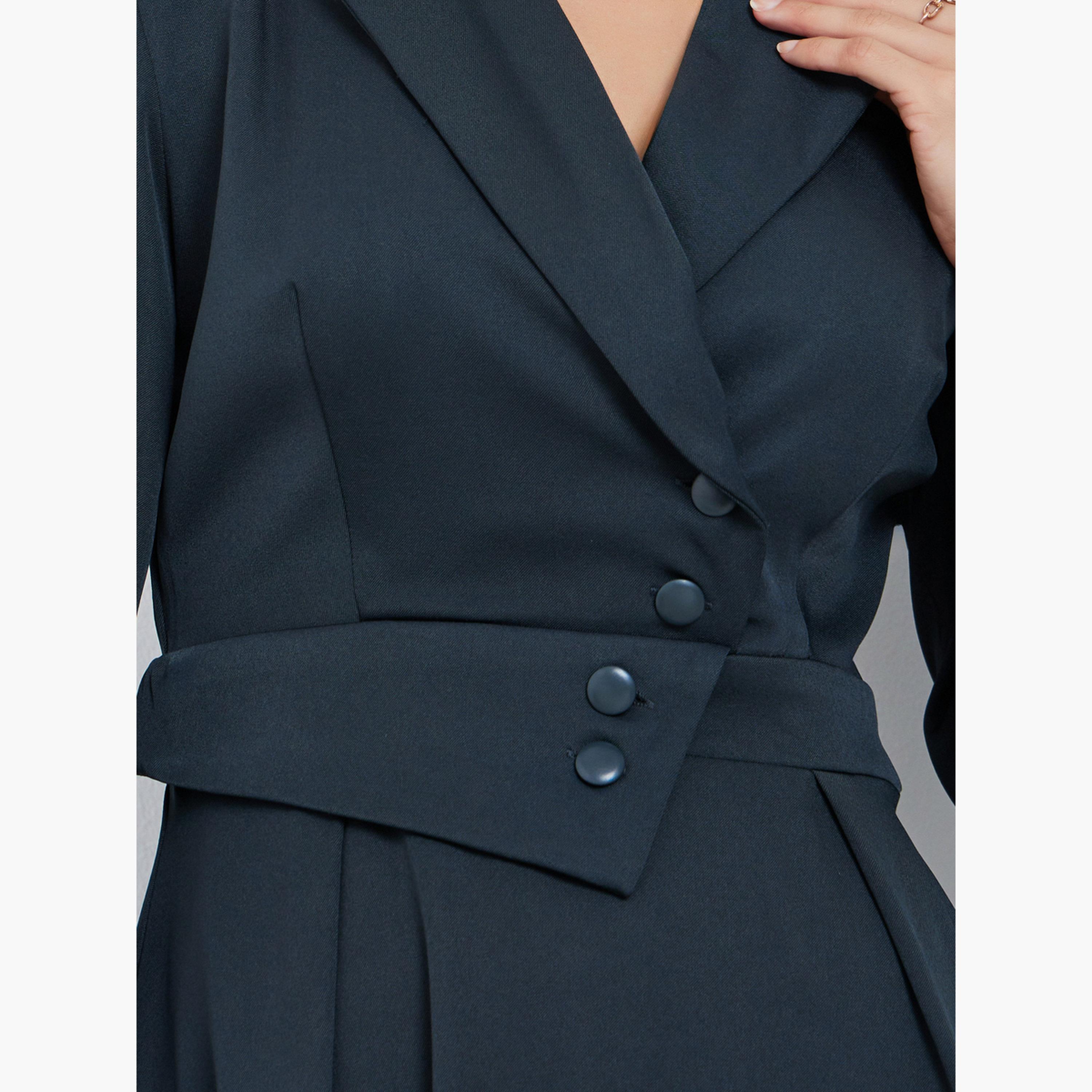 ستايلي - فستان بليزر متوسط ​​الطول بأكمام طويلة لون أزرق المخضر-women-clothing-dresses-image-3