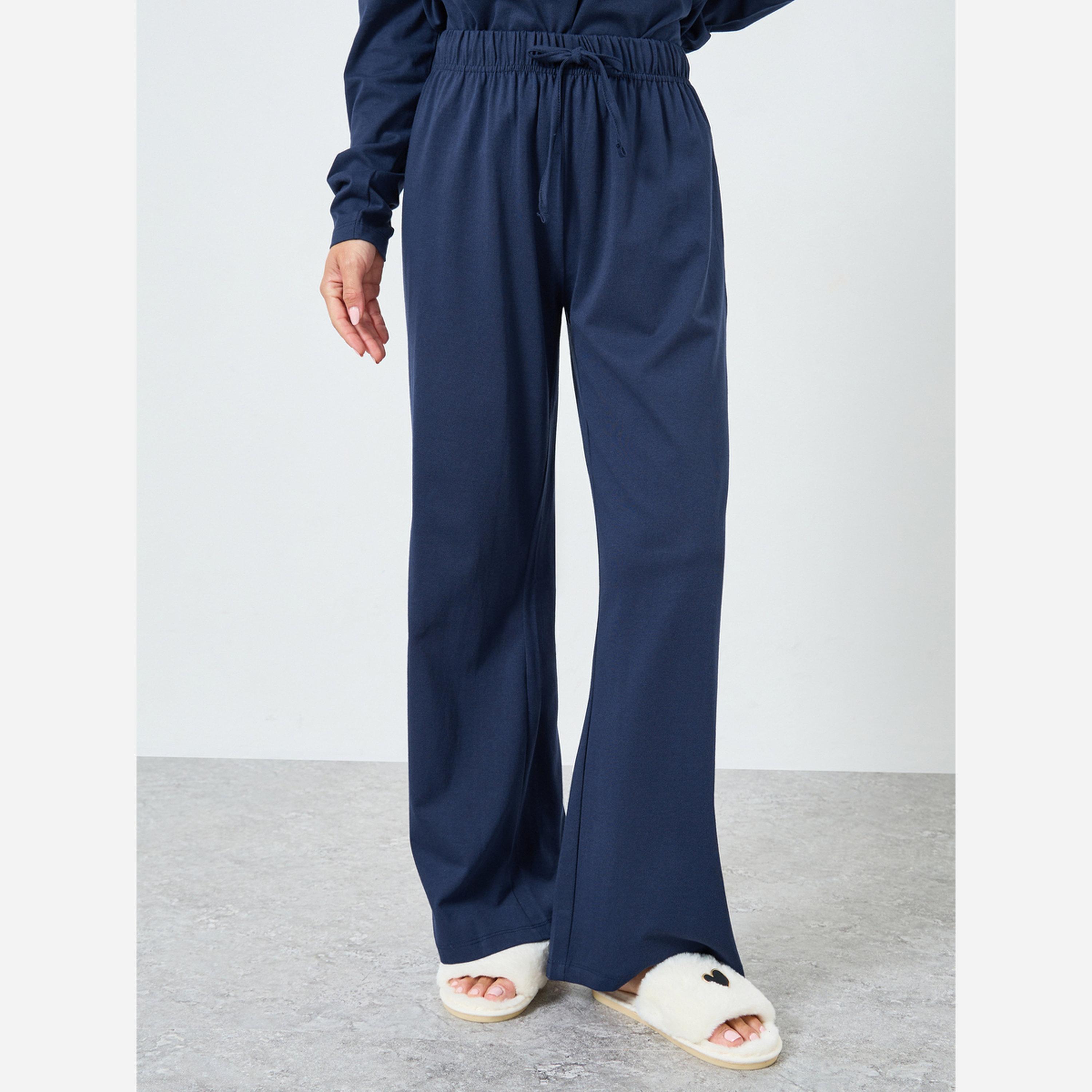Styli Cotton V Neck Button Front T-Shirt and Wide Leg Pyjama Set-women-clothing-nightwear-pyjamas-longsets-image-5
